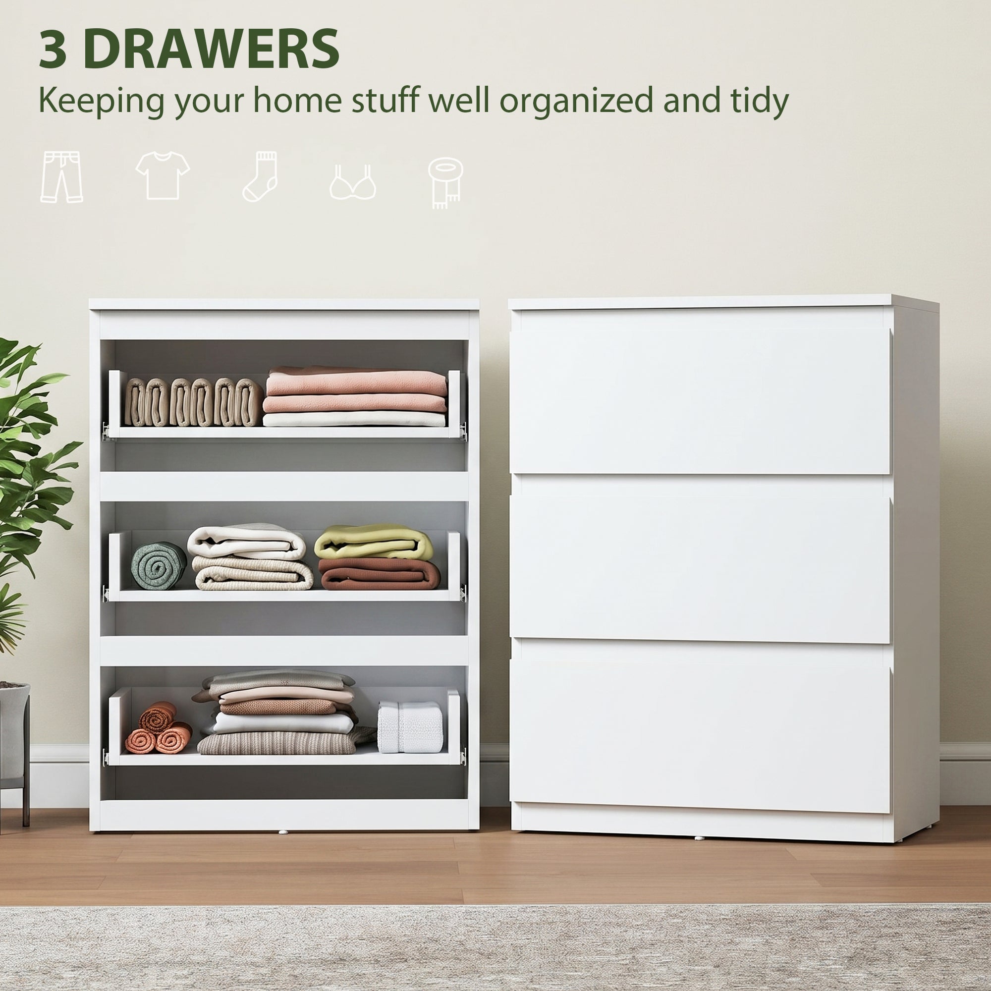 3-Drawer Chest - Modern White Sideboard for Living Room, Bedroom & Hallway, 21.7 x 13.4 x 29.5 in