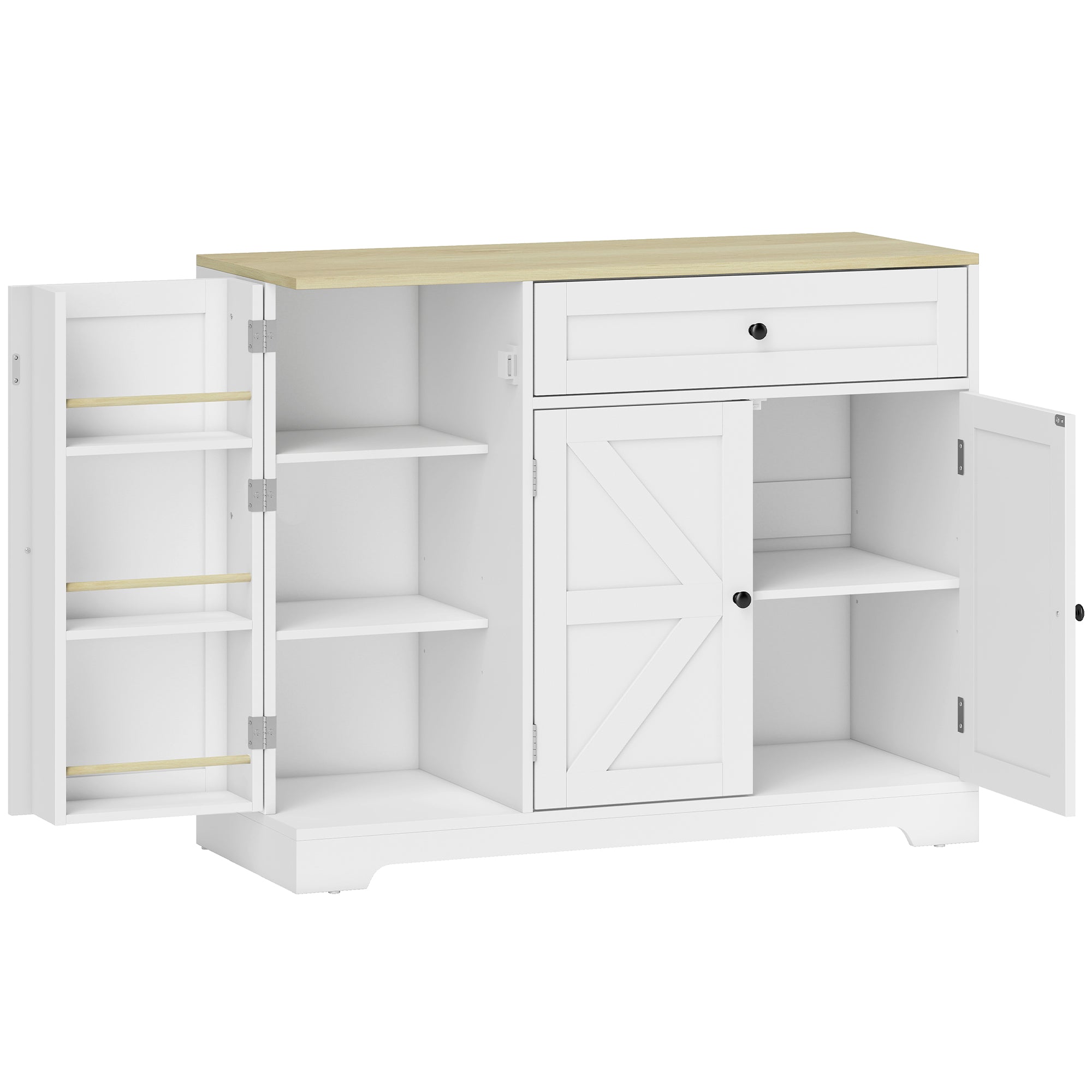 Sideboard Kitchen Cabinet with Drawer, 3 Doors & Adjustable Shelves, Farmhouse Style, 100 x 40 x 81 cm (39.4 x 15.7 x 31.9 in), White