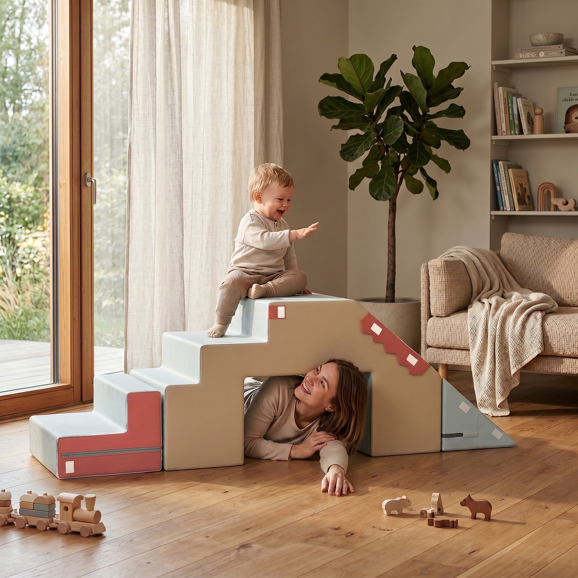 Kids Foam Building Blocks 2-Pack — Non-Slip Giant Soft Blocks with Velvet Finish, Foldable Slide & Climb, Colorful