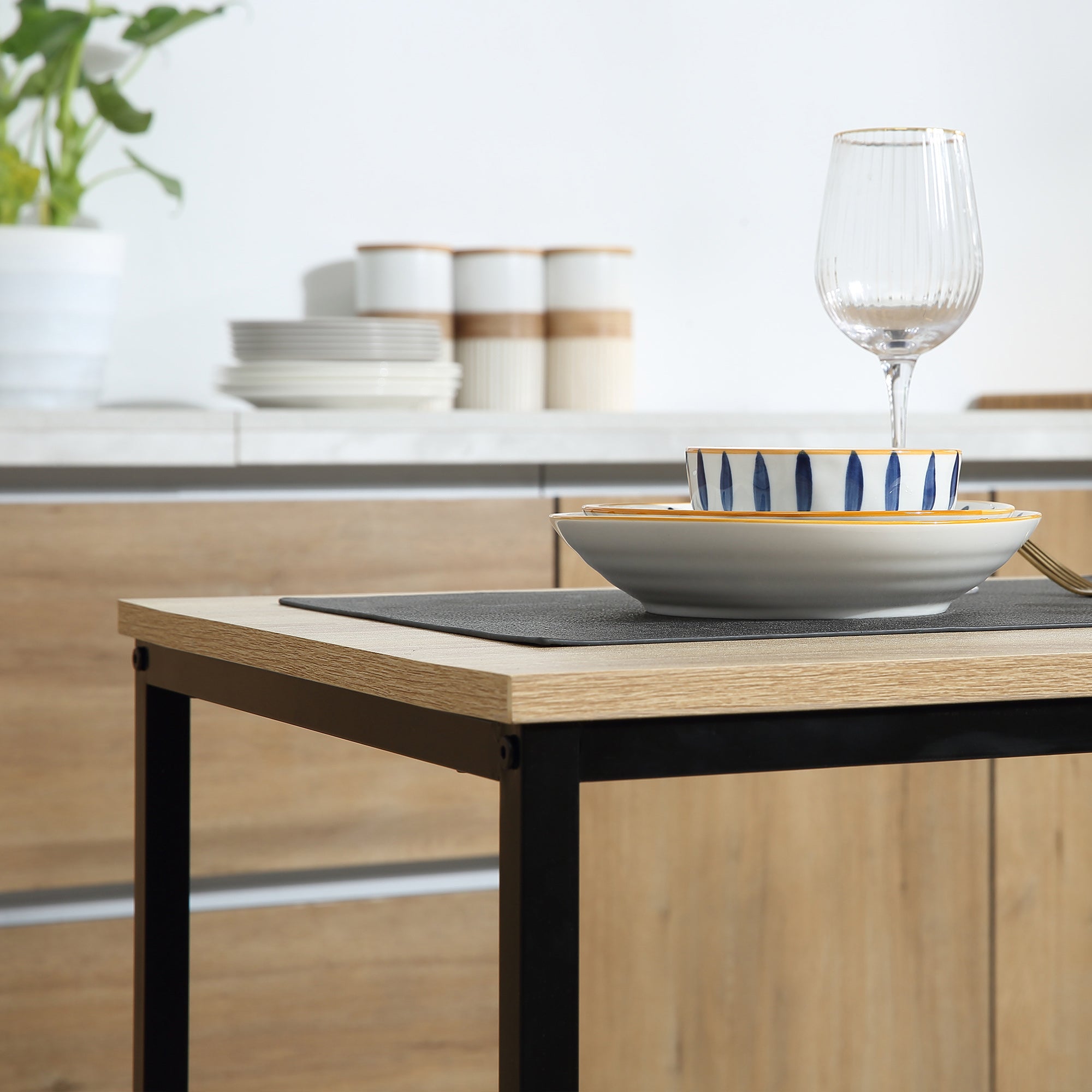 Dining Table with 2 Chairs, 3-Piece Dining Set for 2 Persons, Dining Group for Small Spaces, Kitchen, Living Room, Oak