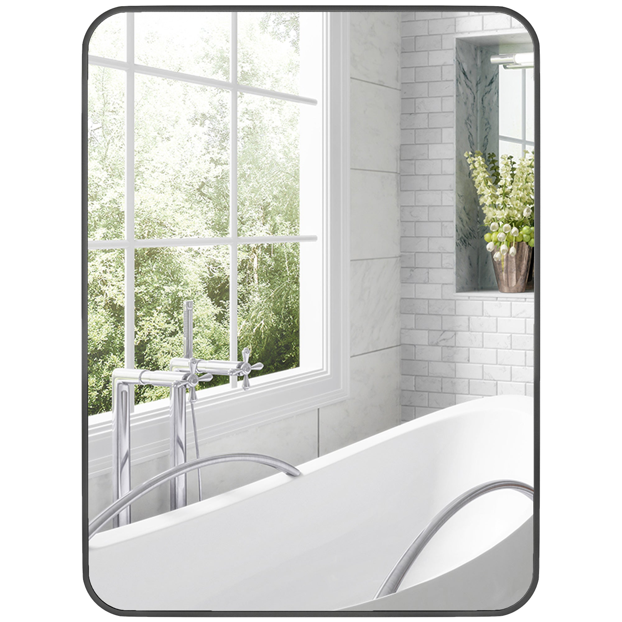 24x32 inch Bathroom Mirror Wall Mirror Decorative Mirror with Metal Frame and Easy Installation Hook for Living Room Entryway Hallway Black