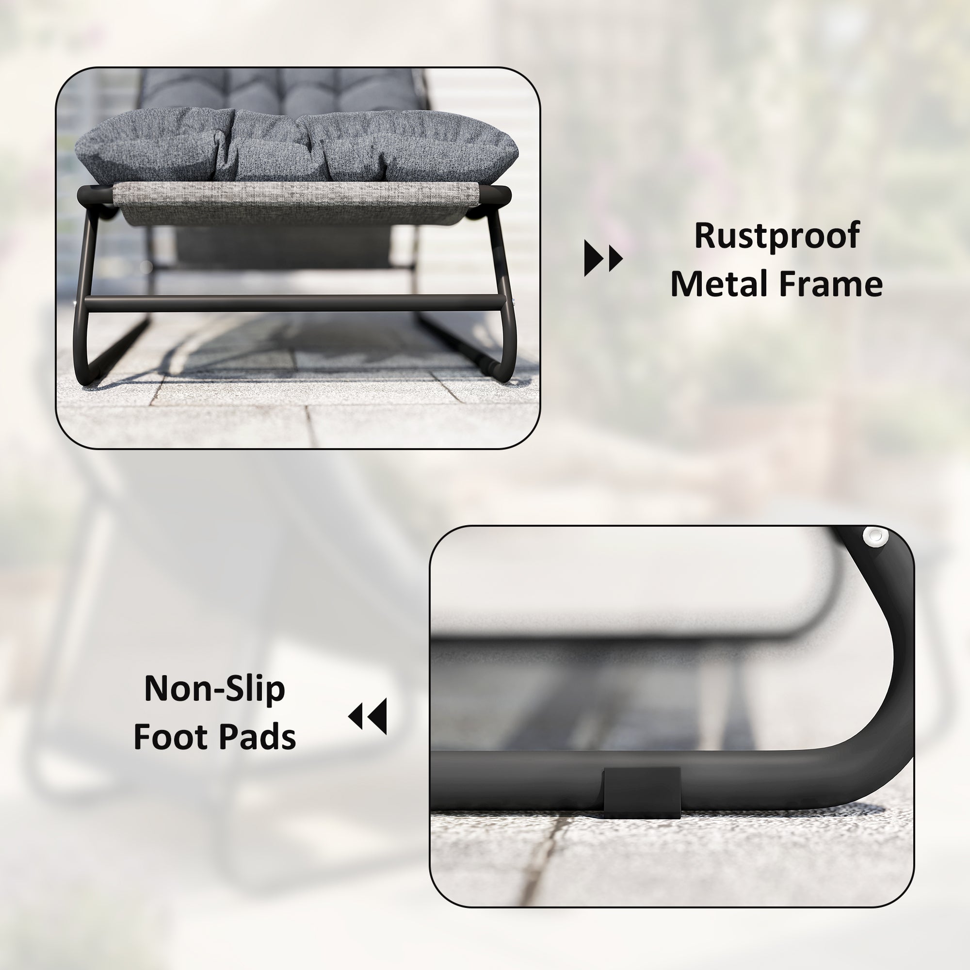 Outdoor Lounge Chair with Ottoman — 13 cm (5.1 in) Thick Cushion, Non-Slip Feet, Up to 120 kg (265 lb), Dark Gray