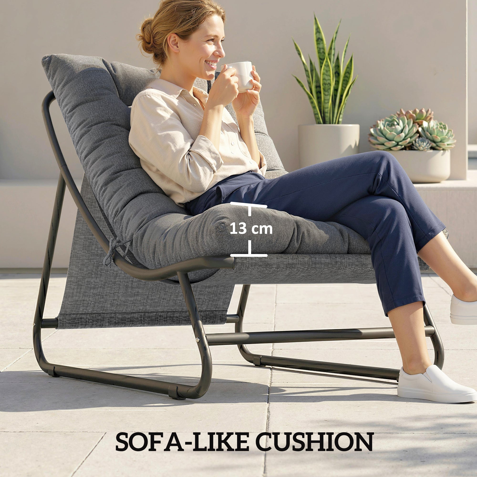 Outdoor Lounge Chair with Ottoman — 13 cm (5.1 in) Thick Cushion, Non-Slip Feet, Up to 120 kg (265 lb), Dark Gray