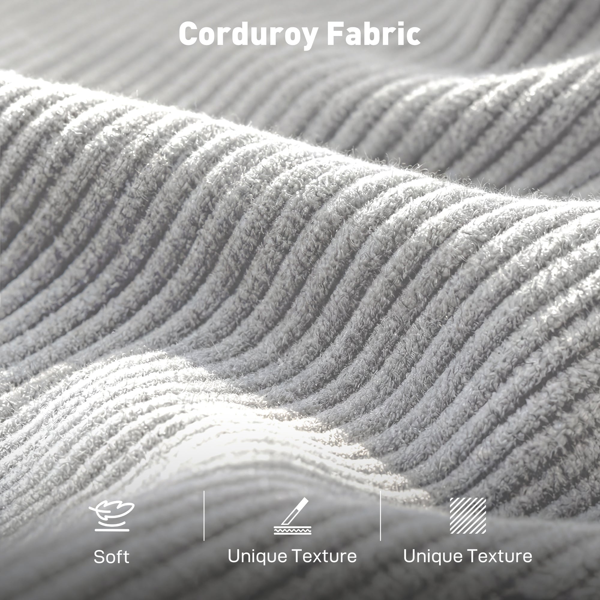 3-Seater Sofa with Armrests, Upholstered Cord Texture, Pocket-Spring Lounge Sofa for Living Room or Bedroom — 188 x 80 x 86 cm (74 x 31.5 x 33.9 in), Light Gray