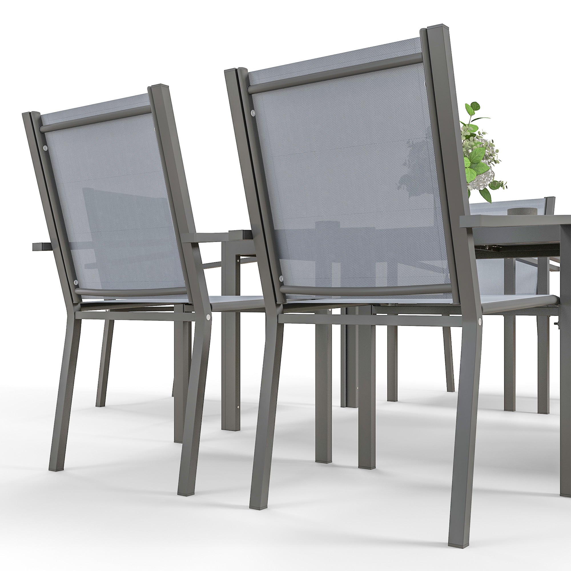 Garden Furniture Set for 6 people, Outdoor Lounge Set, Steel Frames, Stackable Chairs, High Backrests, Grey