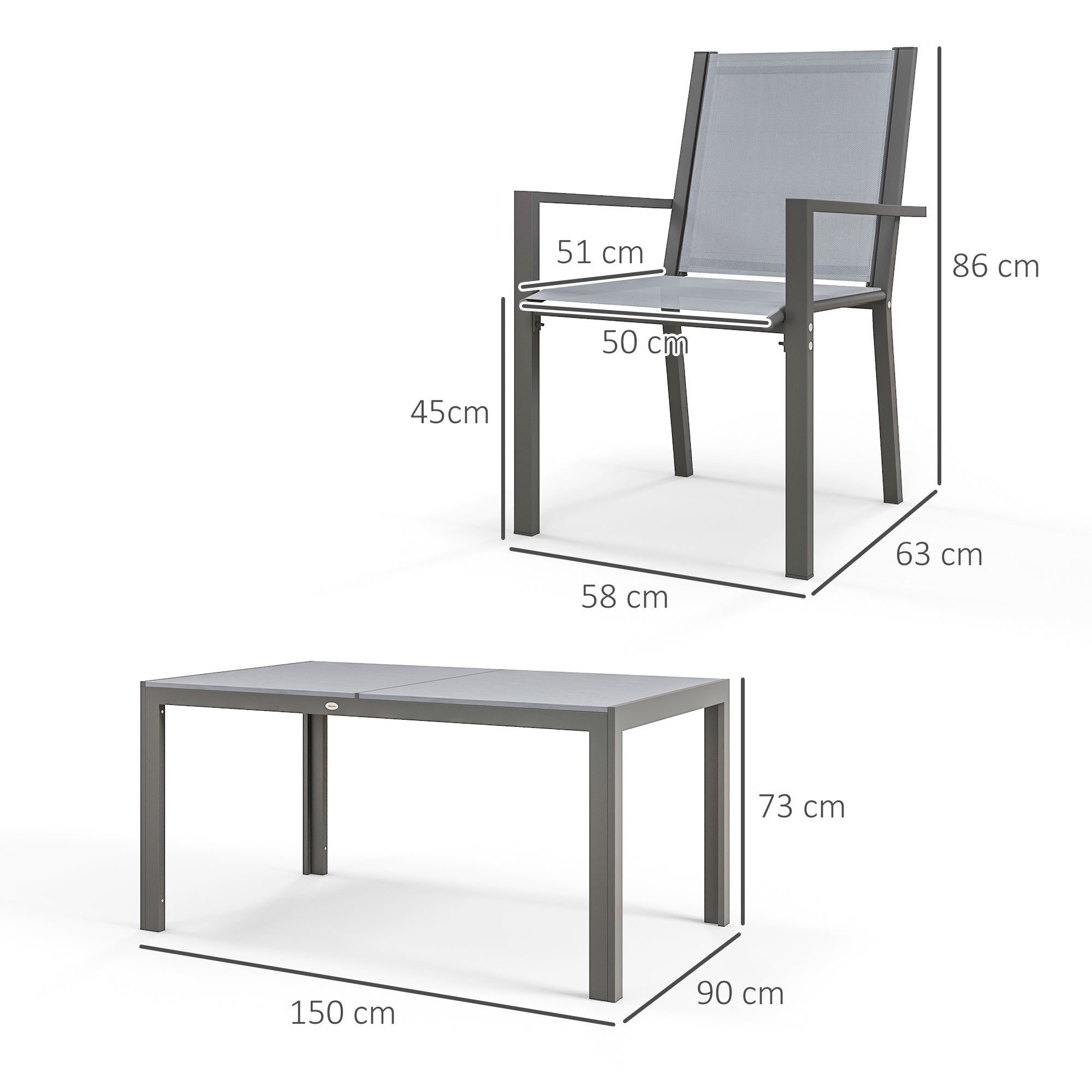 Garden Furniture Set for 6 people, Outdoor Lounge Set, Steel Frames, Stackable Chairs, High Backrests, Grey
