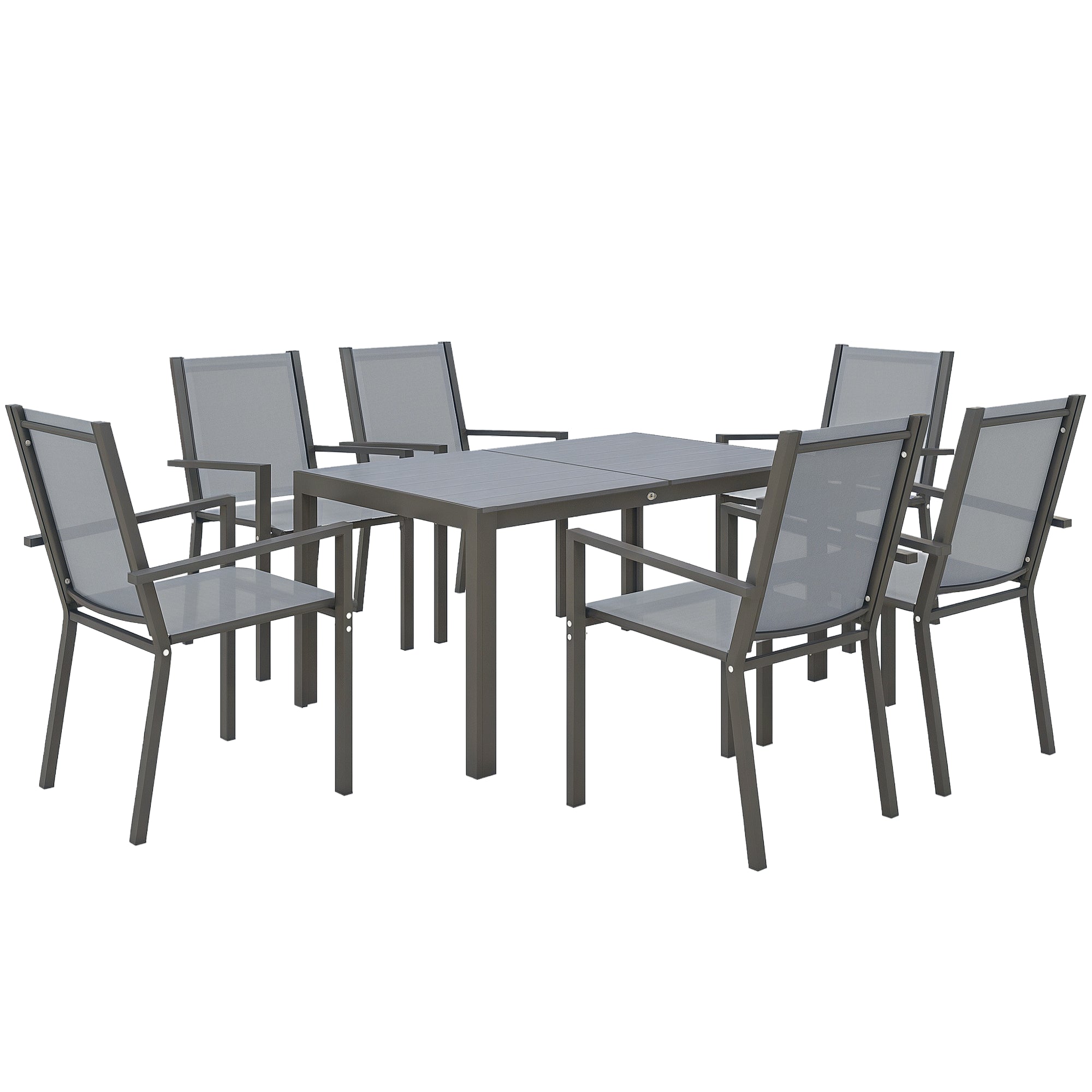 Garden Furniture Set for 6 people, Outdoor Lounge Set, Steel Frames, Stackable Chairs, High Backrests, Grey