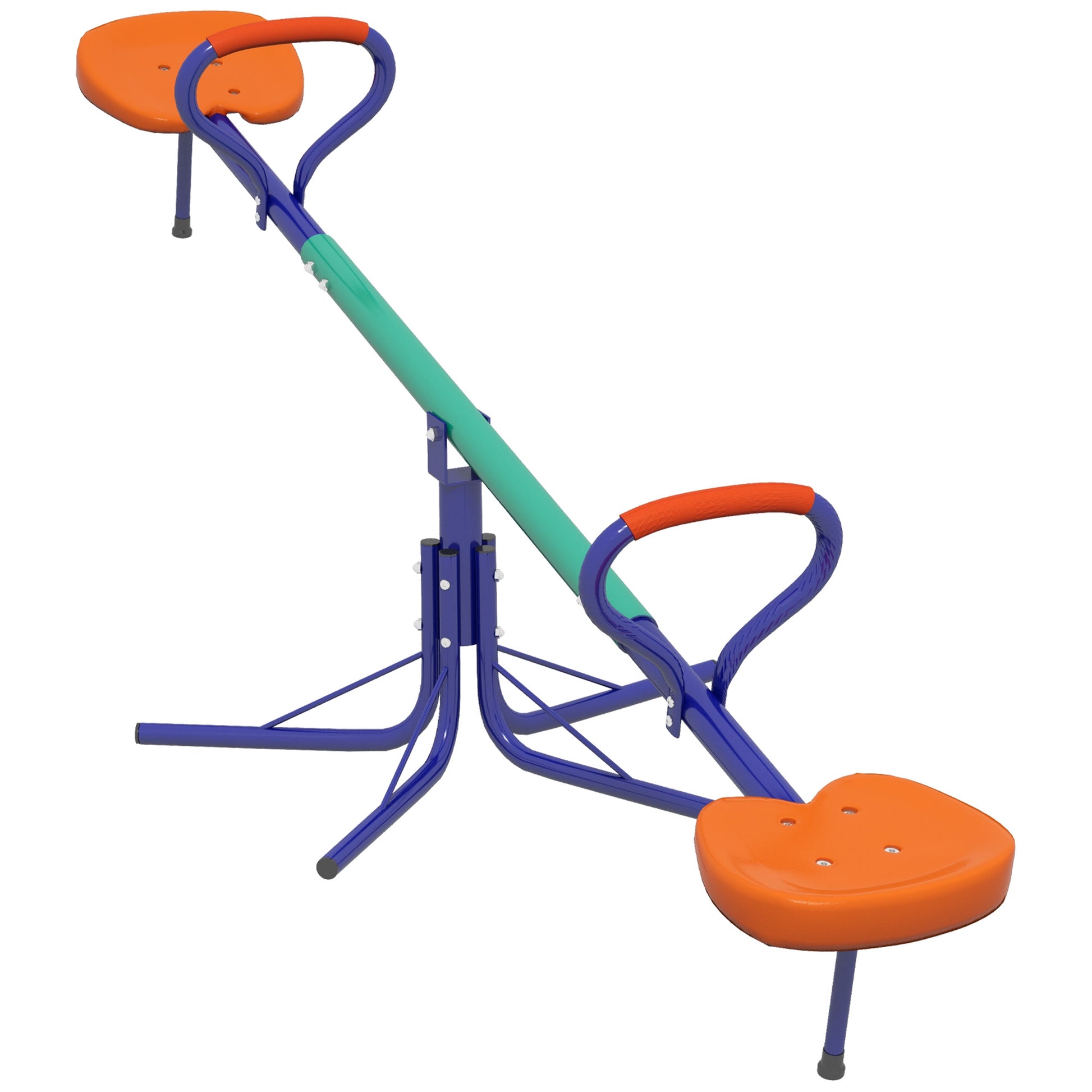 Kids Swing Rocker Load 90 kg Swivel 360° Children's Seesaw with Adjustable Length Bar Shock-Absorbing Post Soft Handle Comfortable Seat and Steel Base for Patio Garden Multicolor