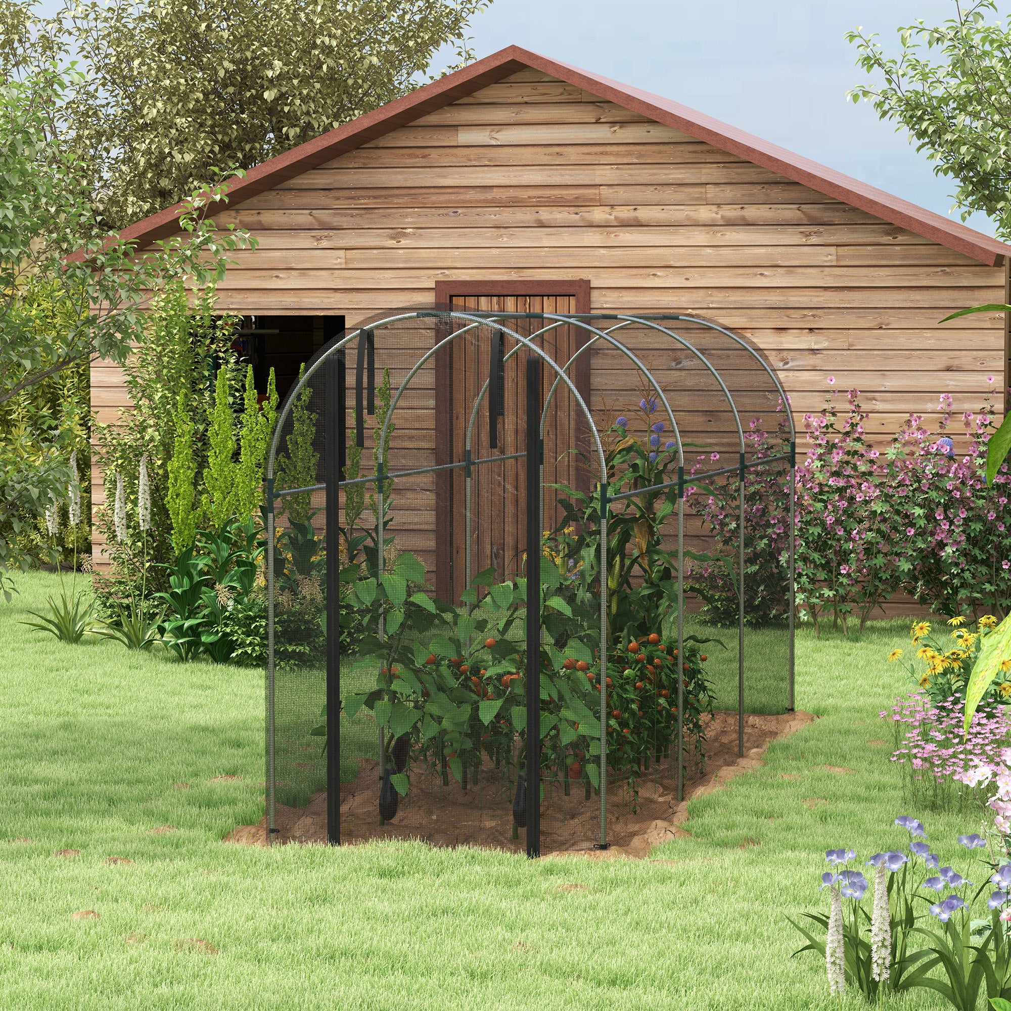 Insect Protection Net 1.2 x 3.6 m Garden Net with Door, Plant Protection Tent, Pest Protection Net with Steel Frame, for Garden, Balcony, HDPE, Black