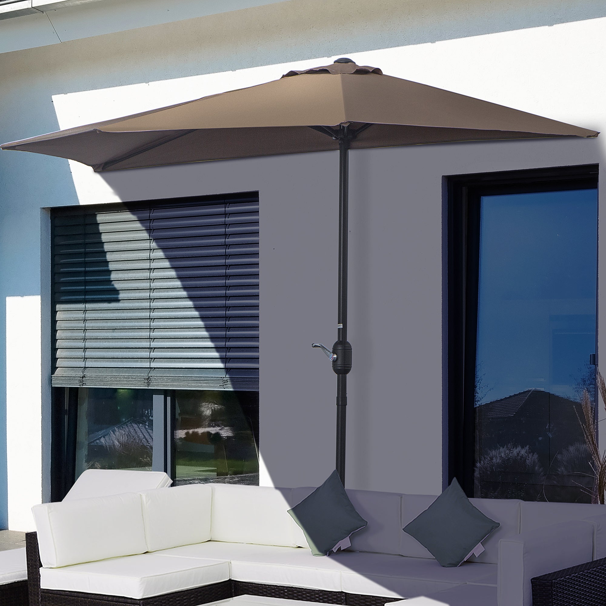Umbrella 106.1x54.3x92.9 inches Garden Parasol with Crank and Semicircular Shape for Outdoor Terrace Patio Pool Brown