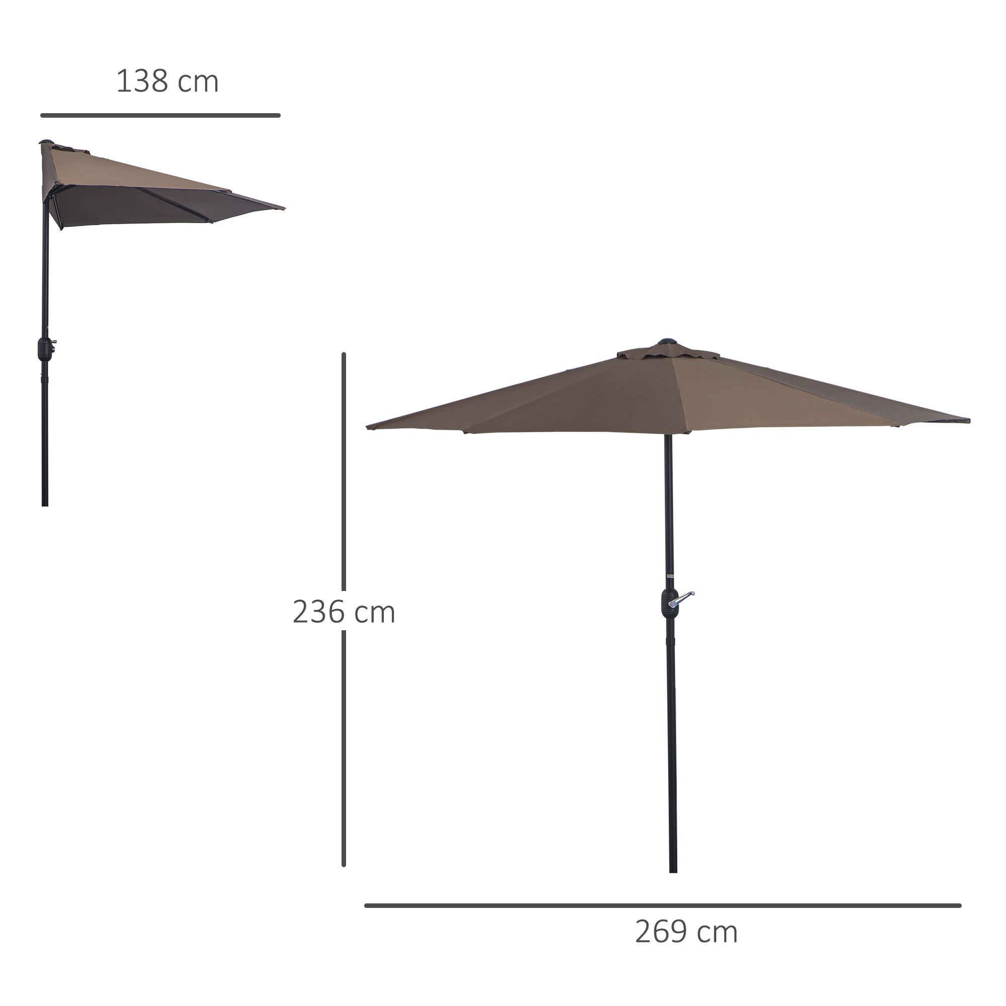 Umbrella 106.1x54.3x92.9 inches Garden Parasol with Crank and Semicircular Shape for Outdoor Terrace Patio Pool Brown