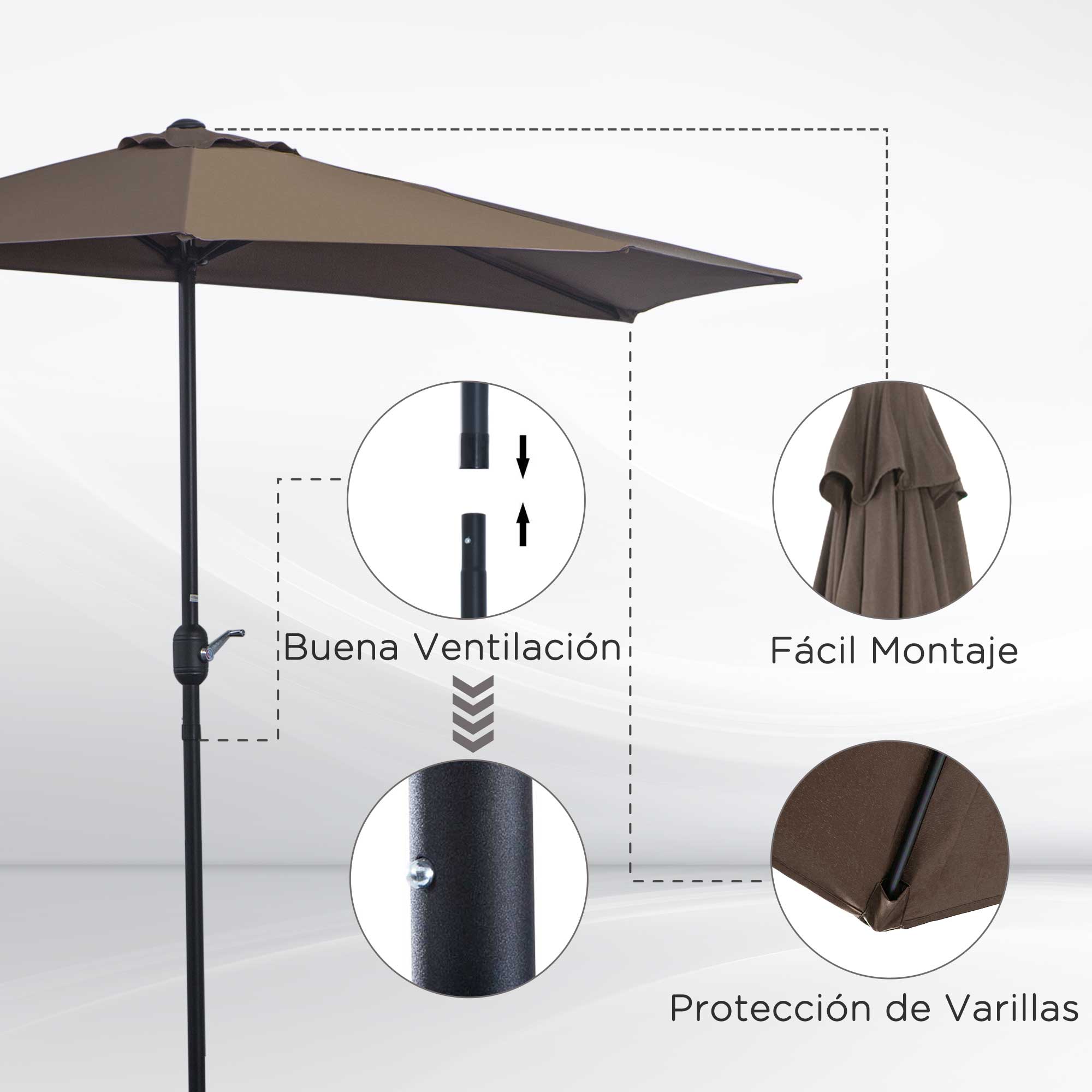 Umbrella 106.1x54.3x92.9 inches Garden Parasol with Crank and Semicircular Shape for Outdoor Terrace Patio Pool Brown