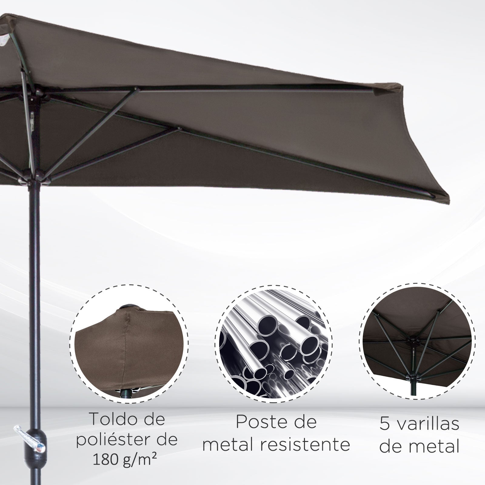 Umbrella 106.1x54.3x92.9 inches Garden Parasol with Crank and Semicircular Shape for Outdoor Terrace Patio Pool Brown