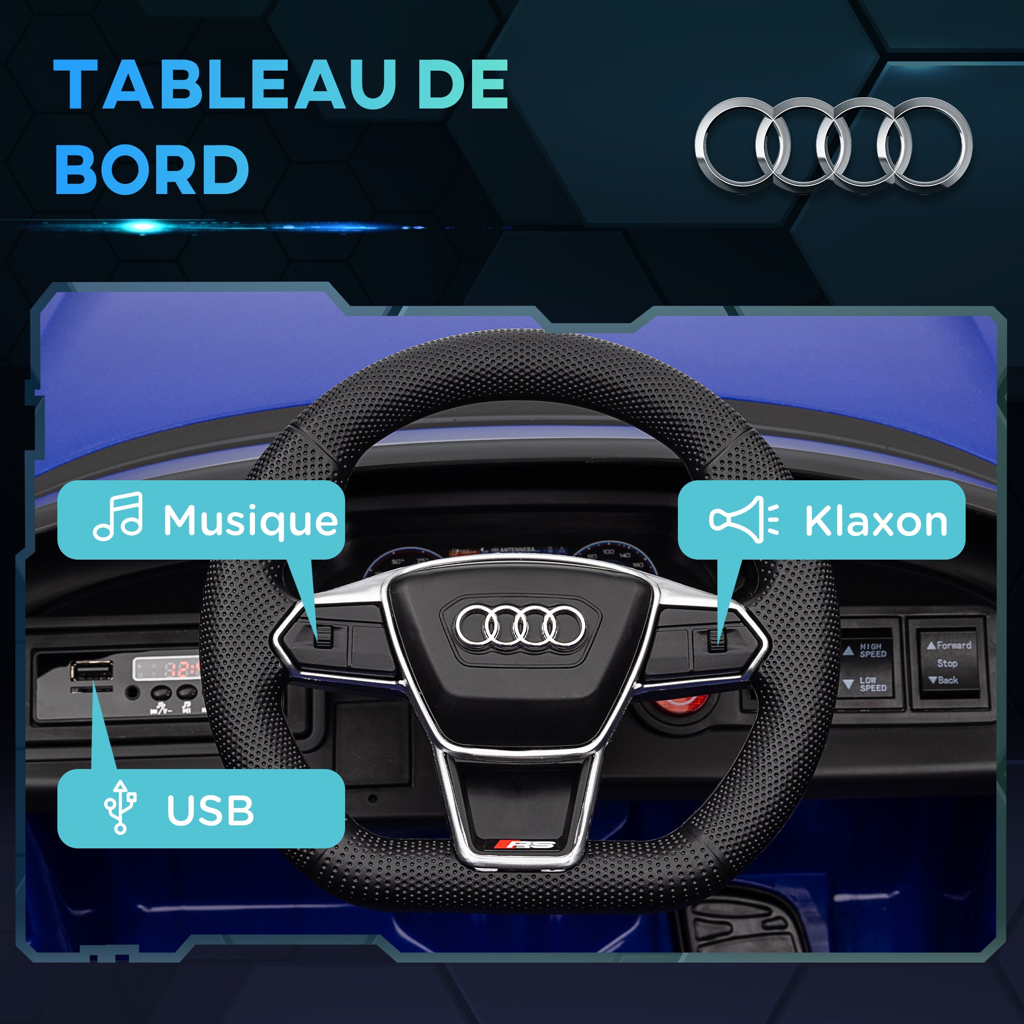 12V Electric Kids Car - Parental Remote Control Provided - Max. Speed 5 Km/h - Sound and Light Effects - Dark Blue Audi RS E-tron GT