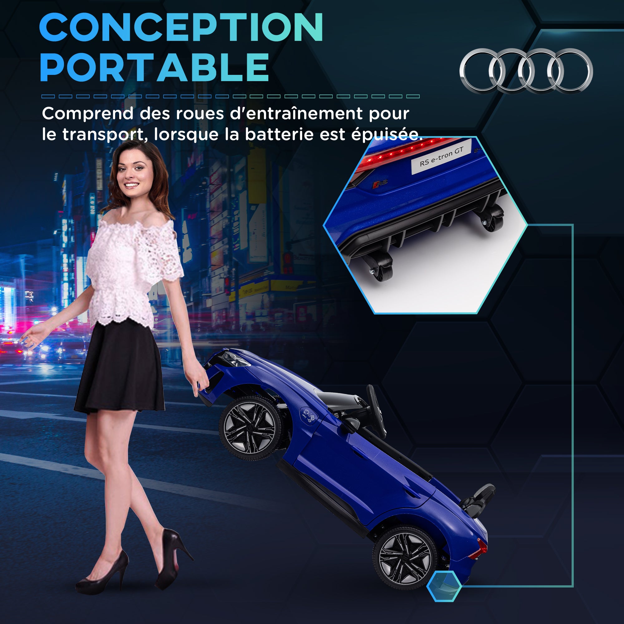 12V Electric Kids Car - Parental Remote Control Provided - Max. Speed 5 Km/h - Sound and Light Effects - Dark Blue Audi RS E-tron GT