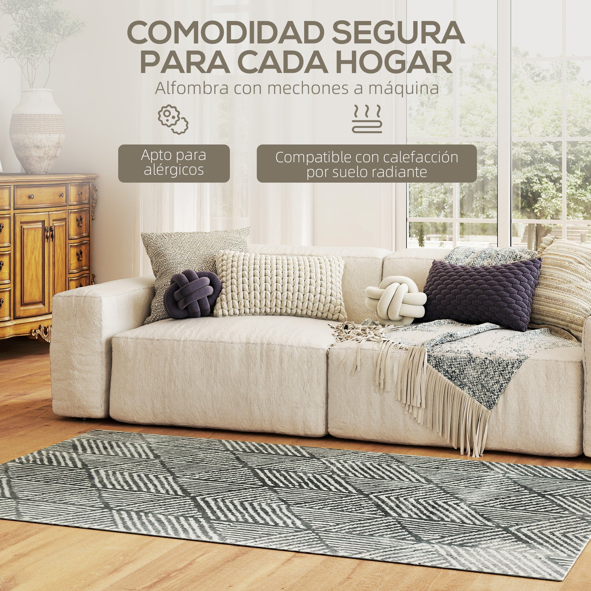 Living Room Rug 170x120 cm Machine Washable Short Pile Geometric Rug for Living Room Bedroom Dining Room Dark Gray