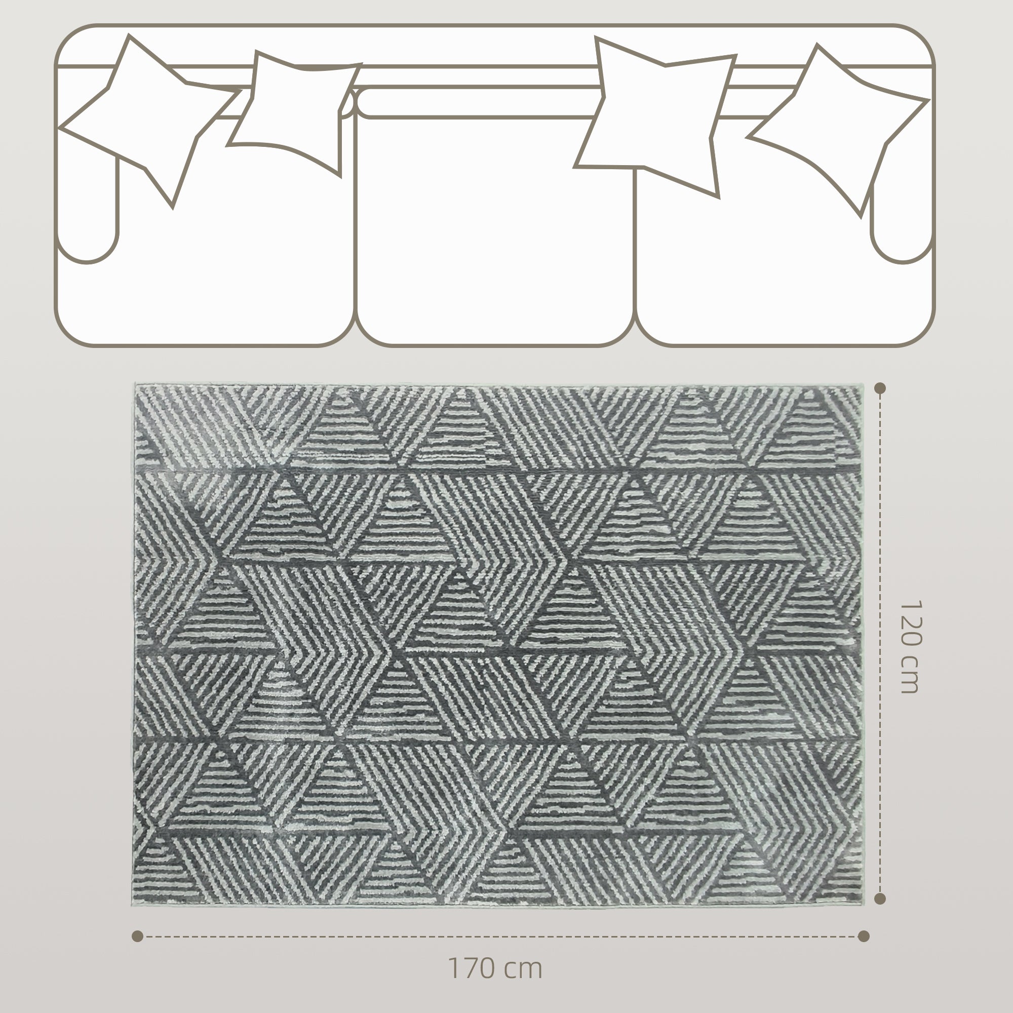 Living Room Rug 170x120 cm Machine Washable Short Pile Geometric Rug for Living Room Bedroom Dining Room Dark Gray