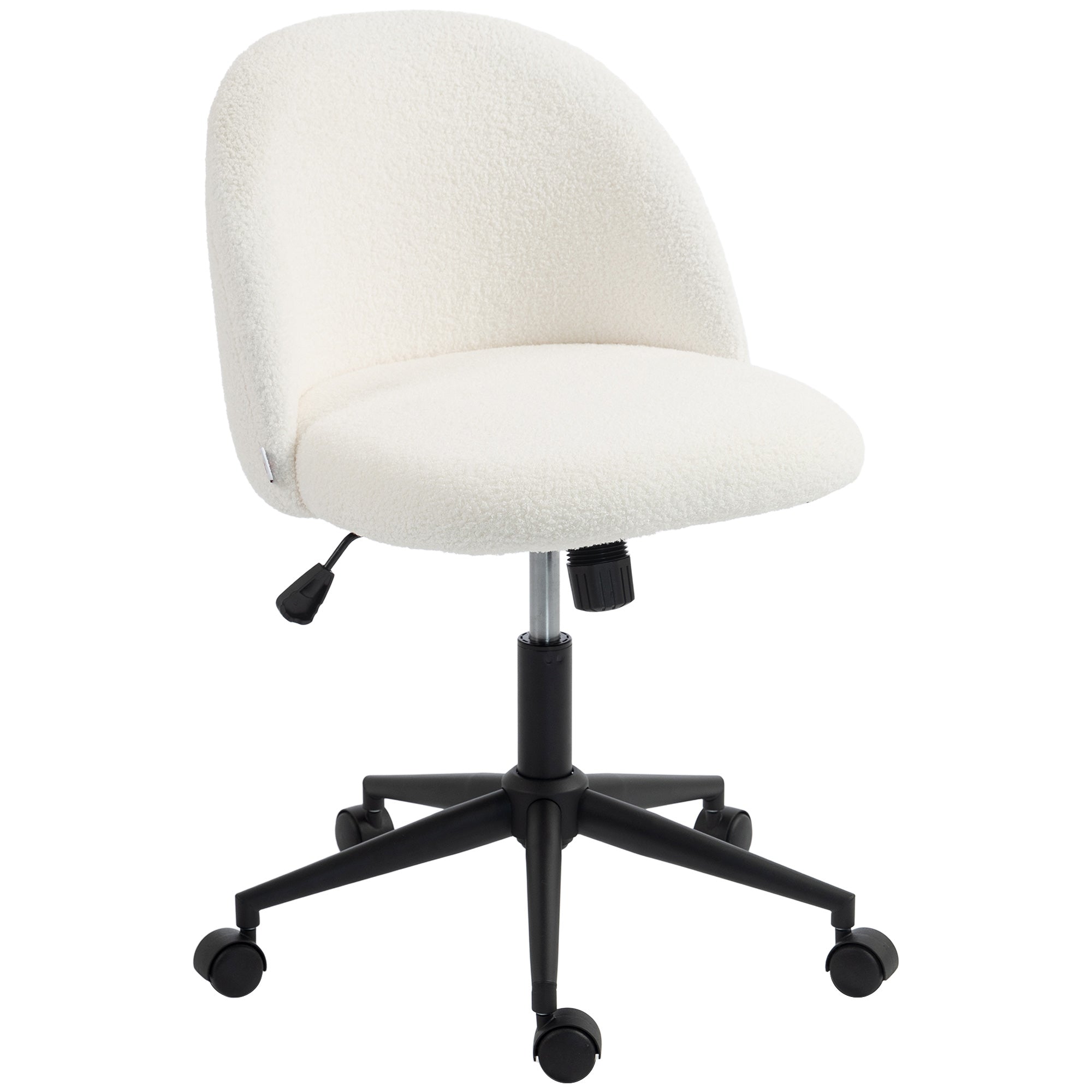 Adjustable Office Chair with Teddy Fleece, Swivel Casters, Tilt Function, Up to 265 lb, Vanity/Bedroom Desk Chair – Cream