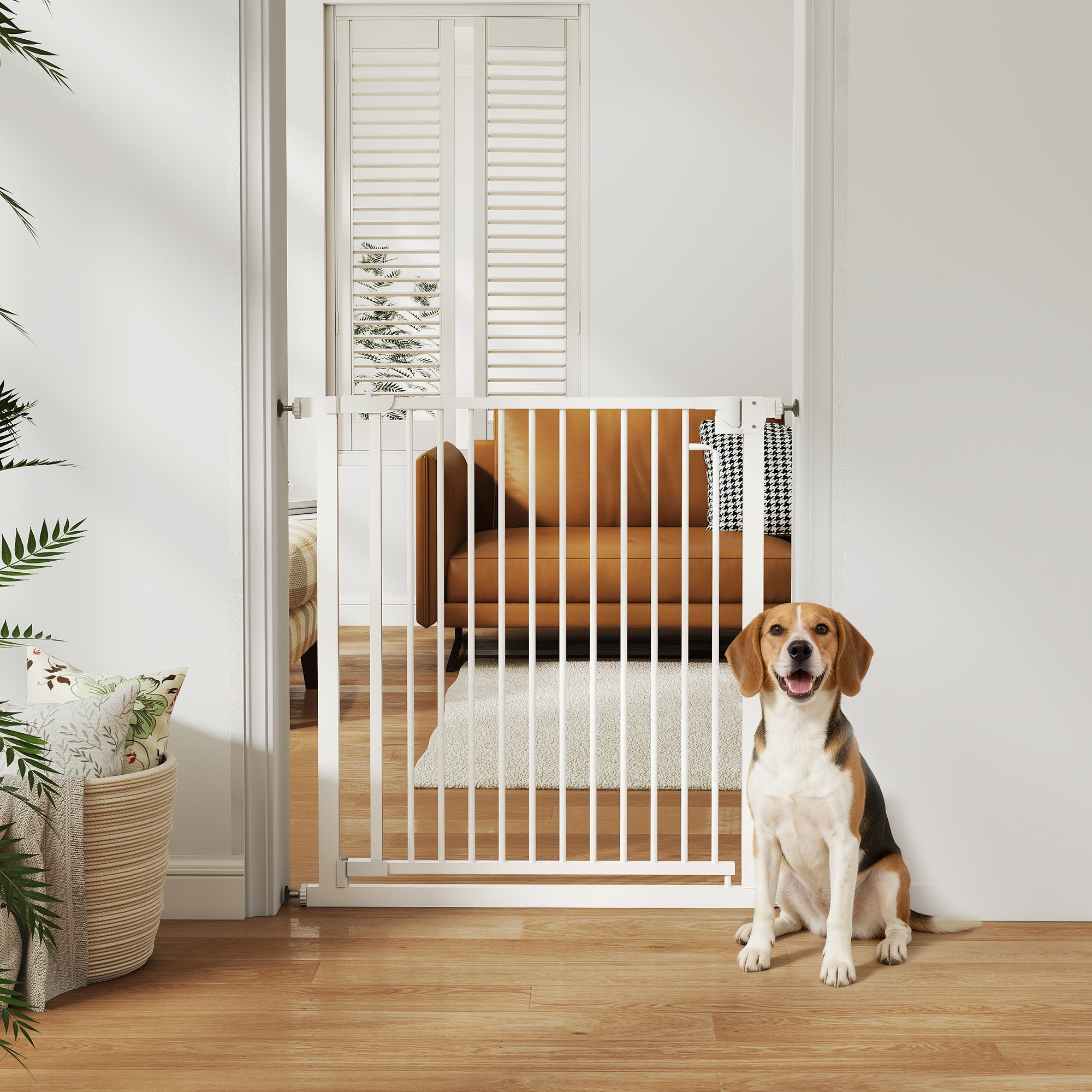 Baby & Pet Safety Gate, Adjustable 76–80 cm (30–31.5 in) Width, Pressure-Mount No-Drill, Auto-Close, Bidirectional, White