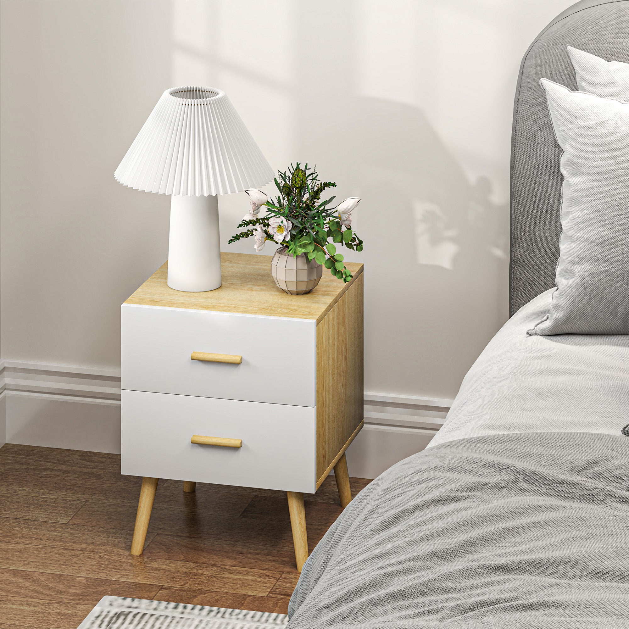 Bedside Table with 2 Drawers in Wood, Bedroom Bedside Table for Living Room, 40x40x50 cm, Oak