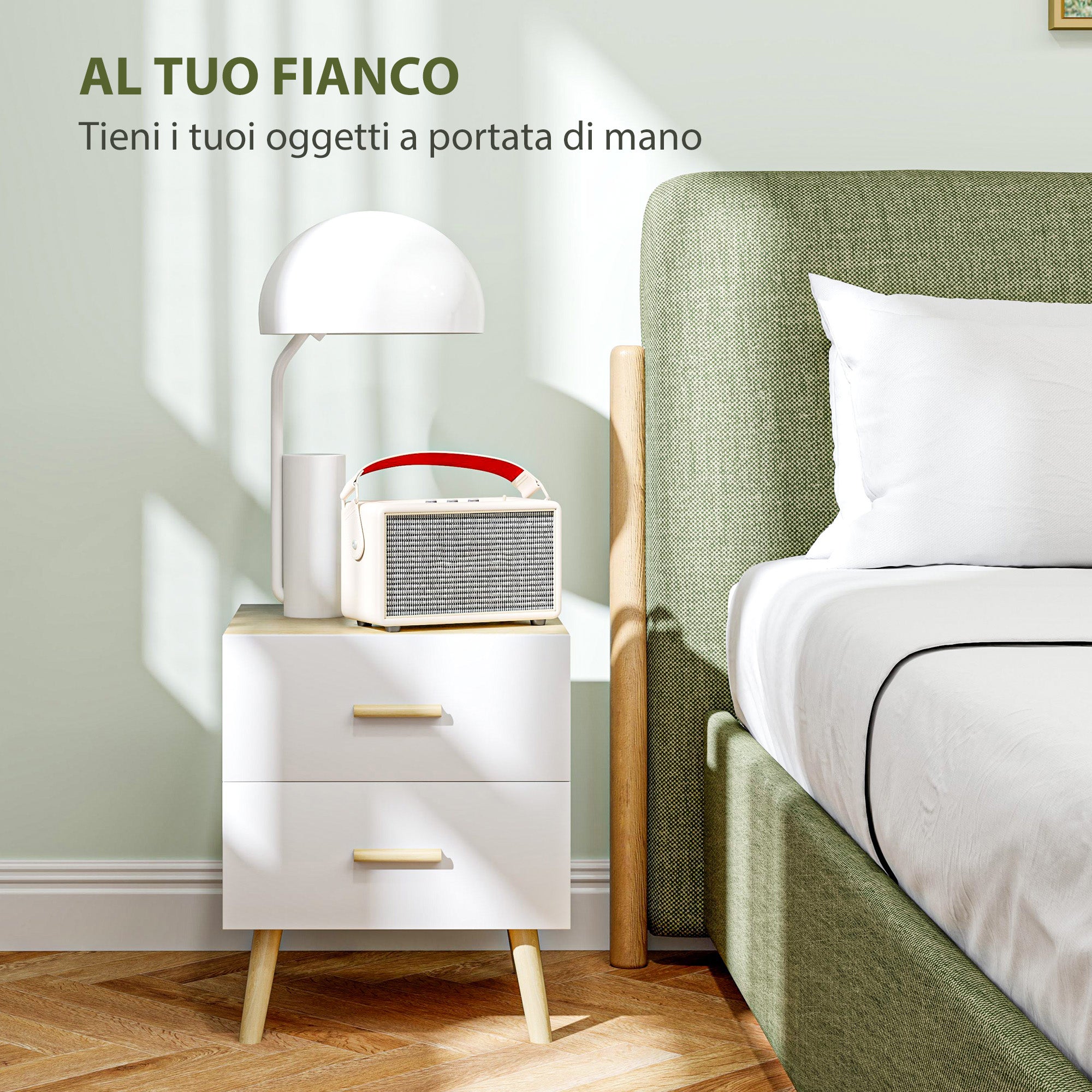 Bedside Table with 2 Drawers in Wood, Bedroom Bedside Table for Living Room, 40x40x50 cm, Oak