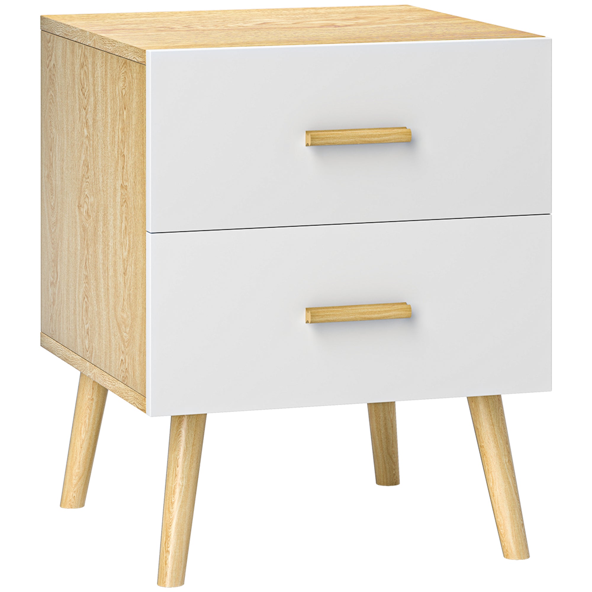 Bedside Table with 2 Drawers in Wood, Bedroom Bedside Table for Living Room, 40x40x50 cm, Oak