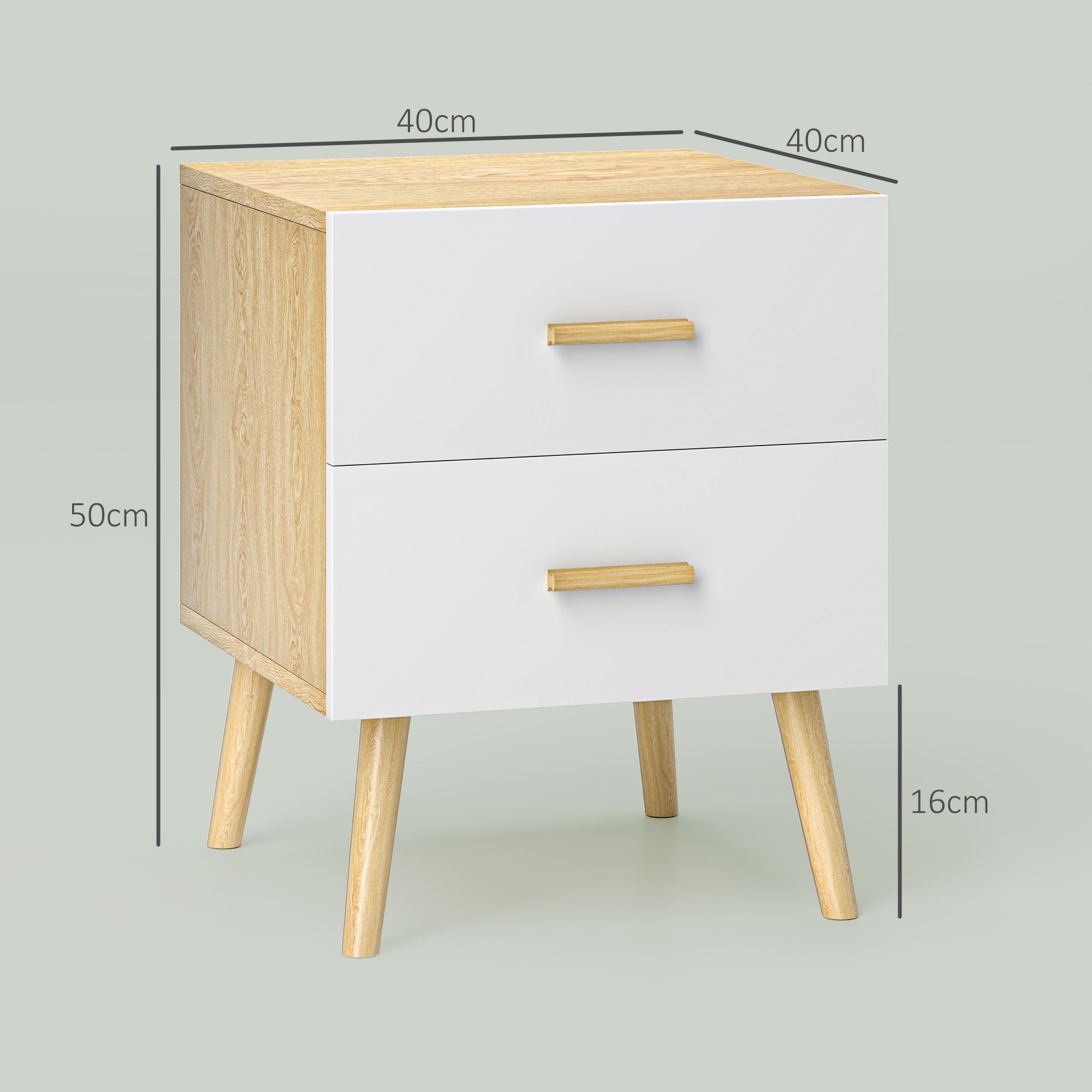 Bedside Table with 2 Drawers in Wood, Bedroom Bedside Table for Living Room, 40x40x50 cm, Oak