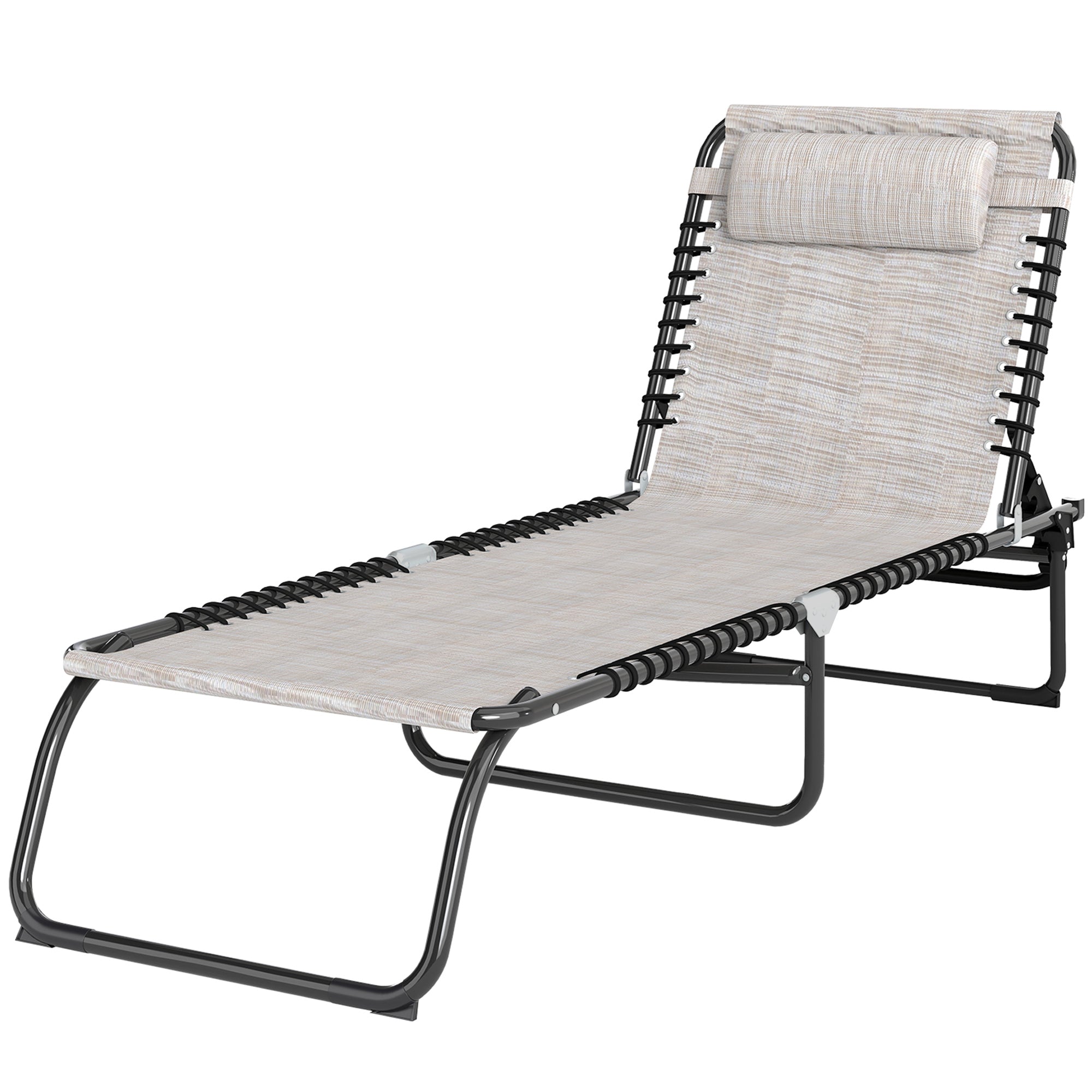 Foldable Sun Lounger Garden Lounger, Recliner with 4-Position Adjustable Backrest, Weather-resistant Camping Lounger up to 120 kg load capacity, for Garden Beach Pool, Cream White