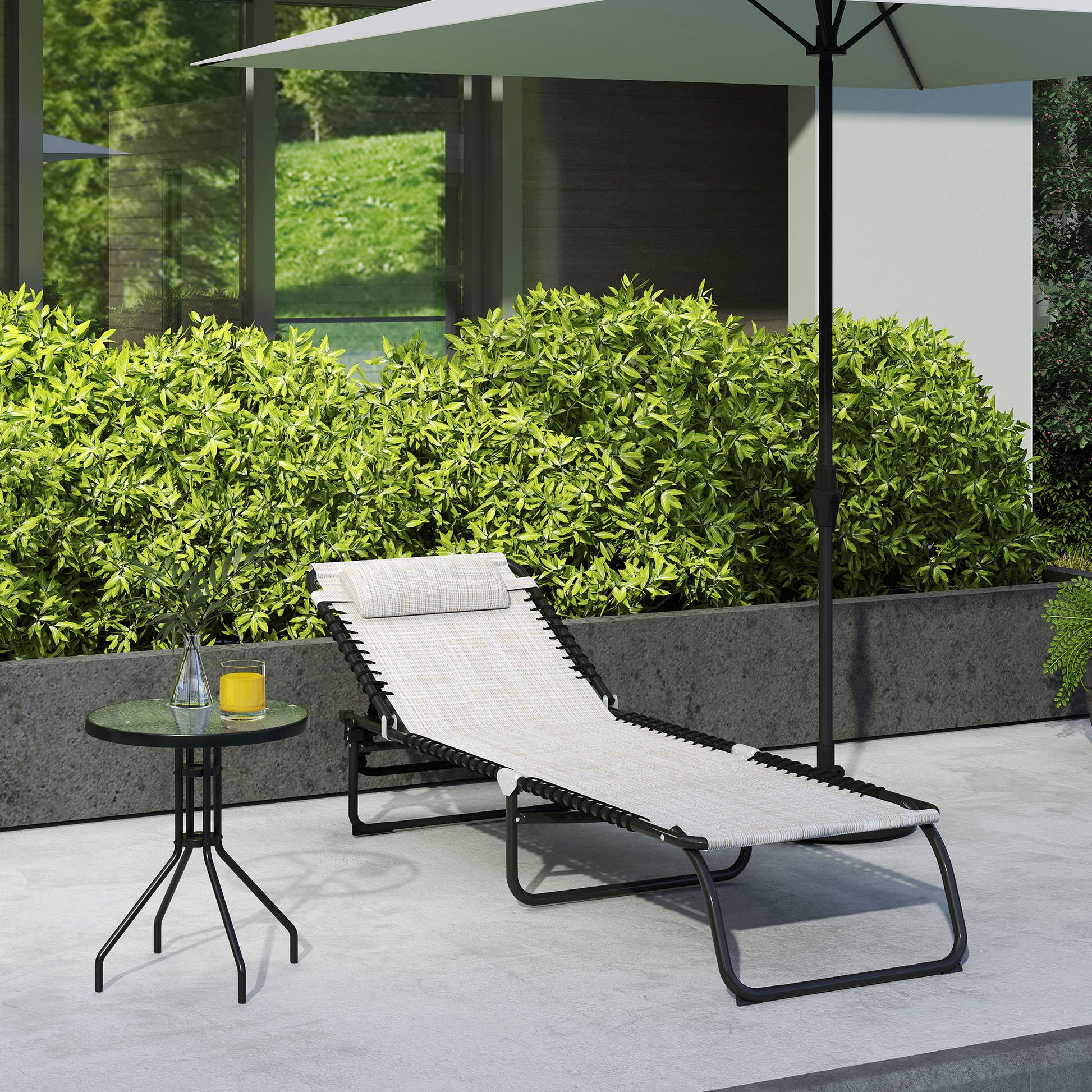 Foldable Sun Lounger Garden Lounger, Recliner with 4-Position Adjustable Backrest, Weather-resistant Camping Lounger up to 120 kg load capacity, for Garden Beach Pool, Cream White