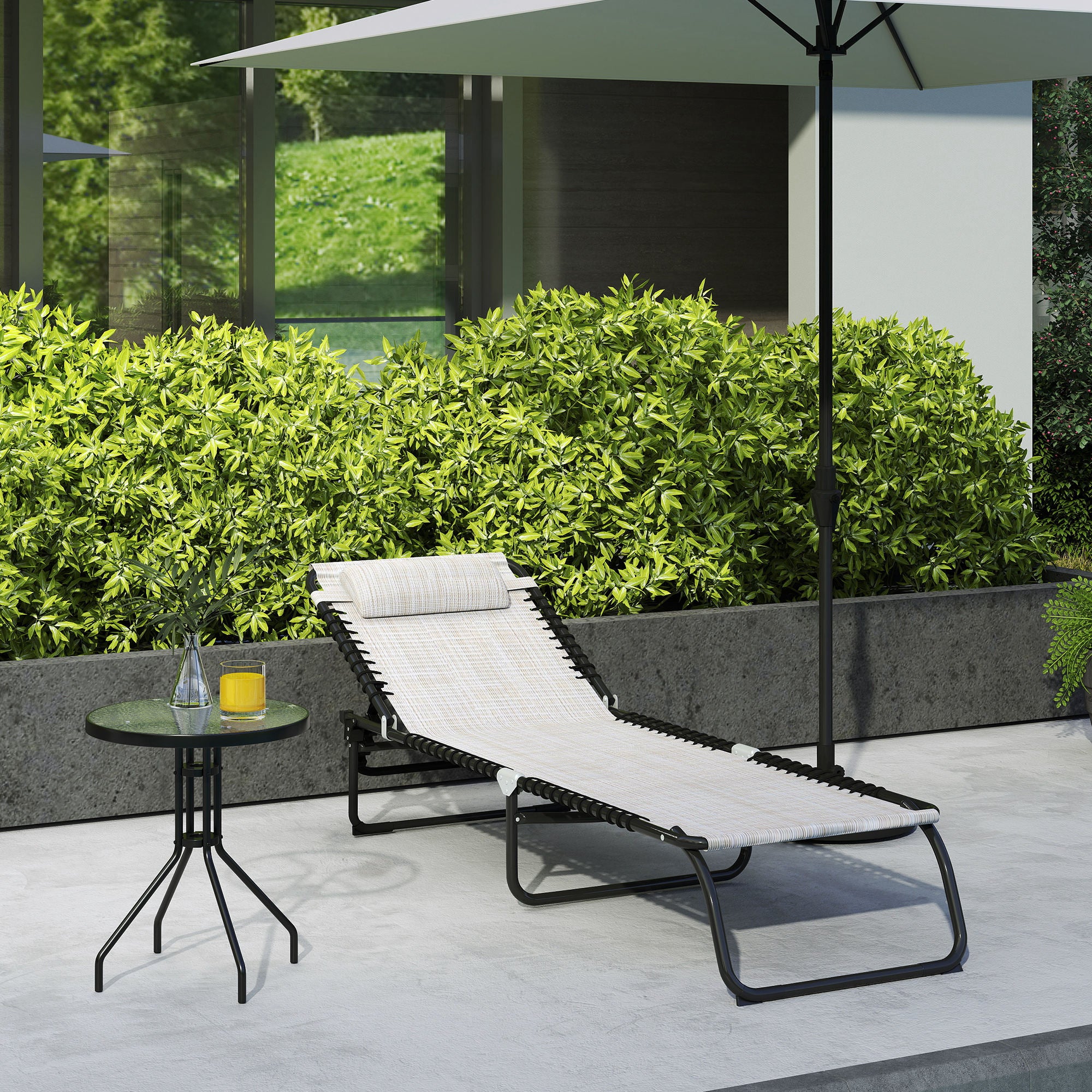 Foldable Sun Lounger Garden Lounger, Recliner with 4-Position Adjustable Backrest, Weather-resistant Camping Lounger up to 120 kg load capacity, for Garden Beach Pool, Cream White