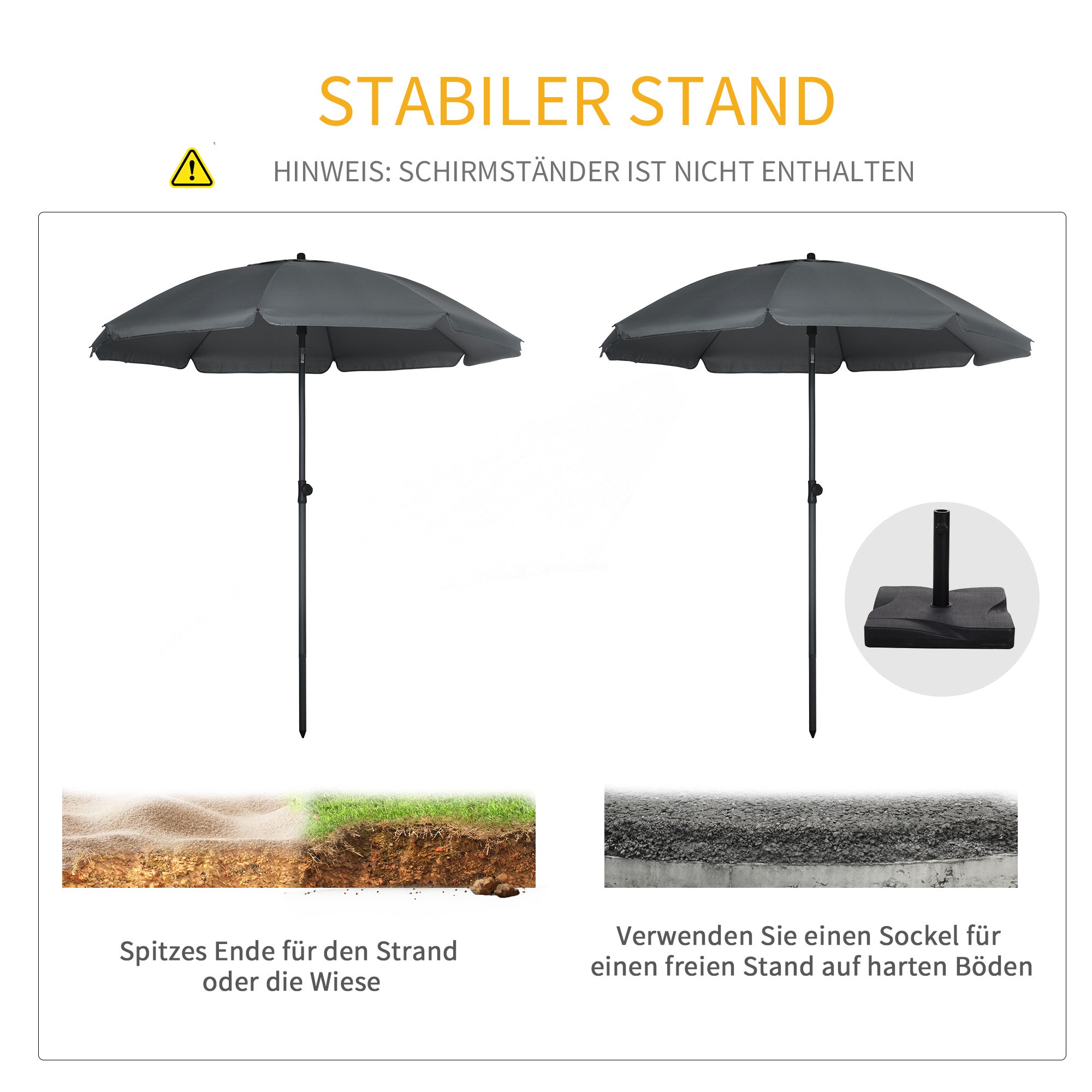 Beach Umbrella Ø180 cm UV 50+ Windproof Stable Beach Umbrella with UV Protection Stormproof Balcony Umbrella Foldable Garden Umbrella Safe Sun Protection for Travel Beach Balcony Camping Dark Grey