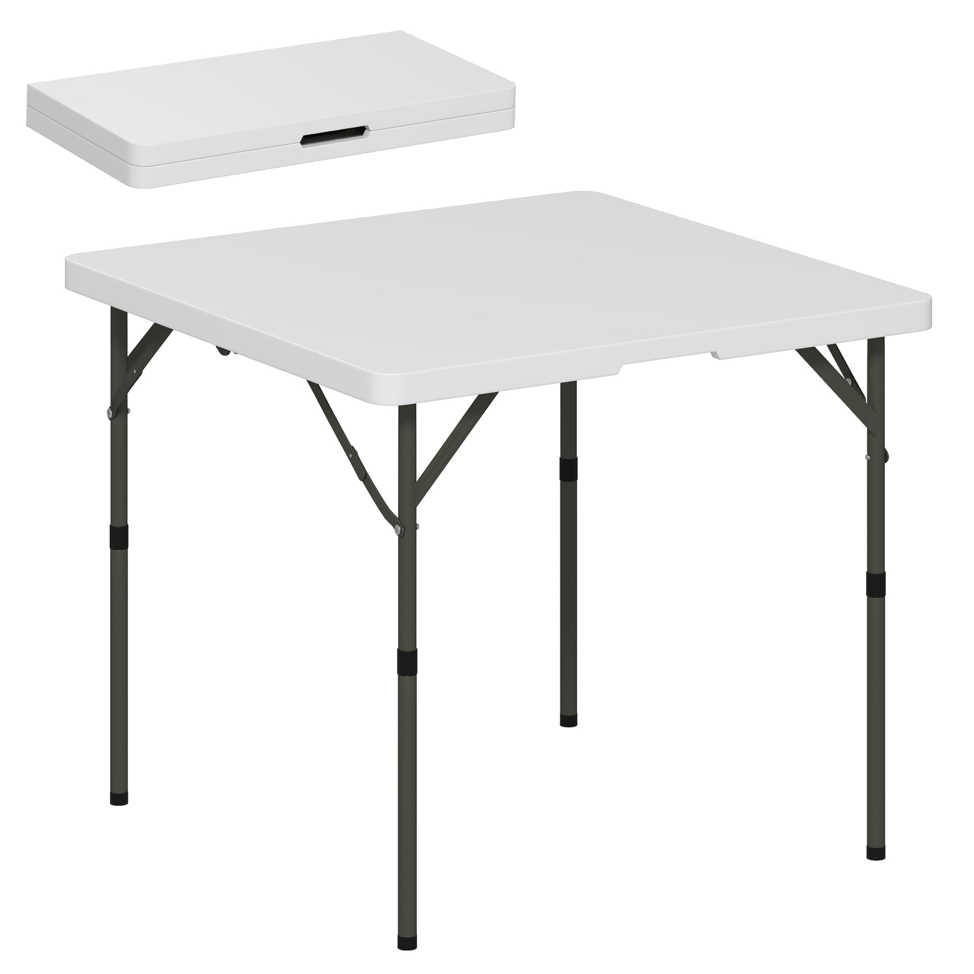 Folding Camping Table Adjustable Height Multifunctional Table Lightweight Side Table for Garden Terrace Balcony Camping Picnic 86 x 86 cm White