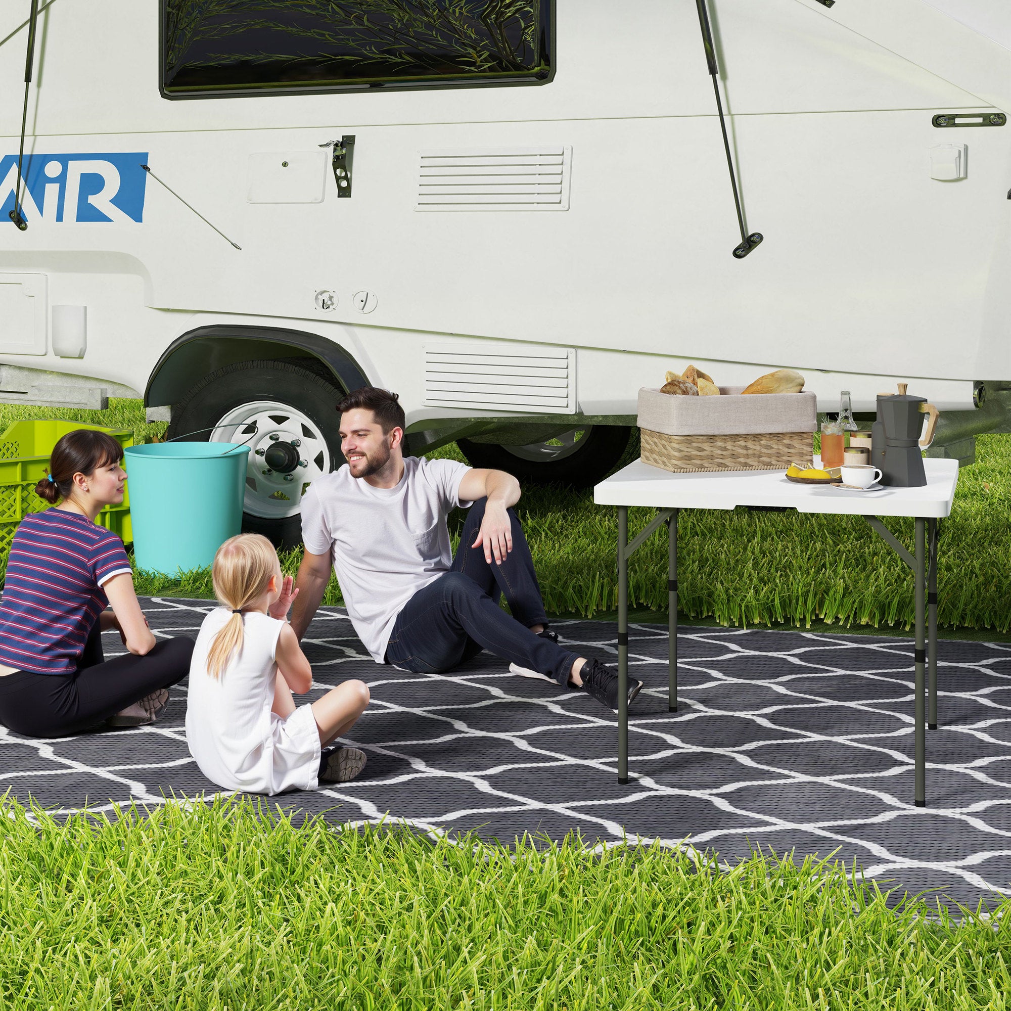 Folding Camping Table Adjustable Height Multifunctional Table Lightweight Side Table for Garden Terrace Balcony Camping Picnic 86 x 86 cm White