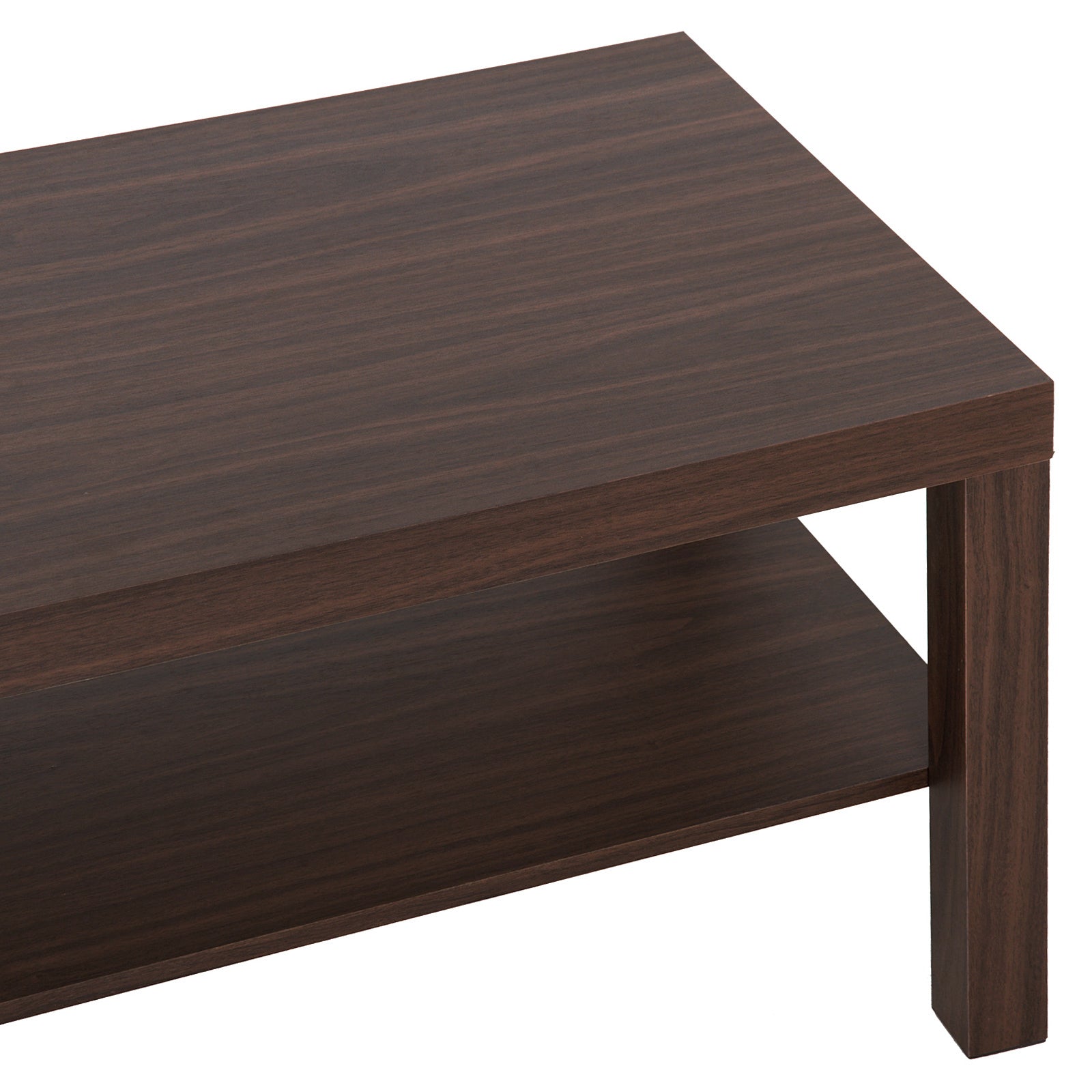 Modern Coffee Table with 2 Storage Shelves Low Tea Table for Living Room Office Load 20 kg 90x45x44.5 cm Walnut