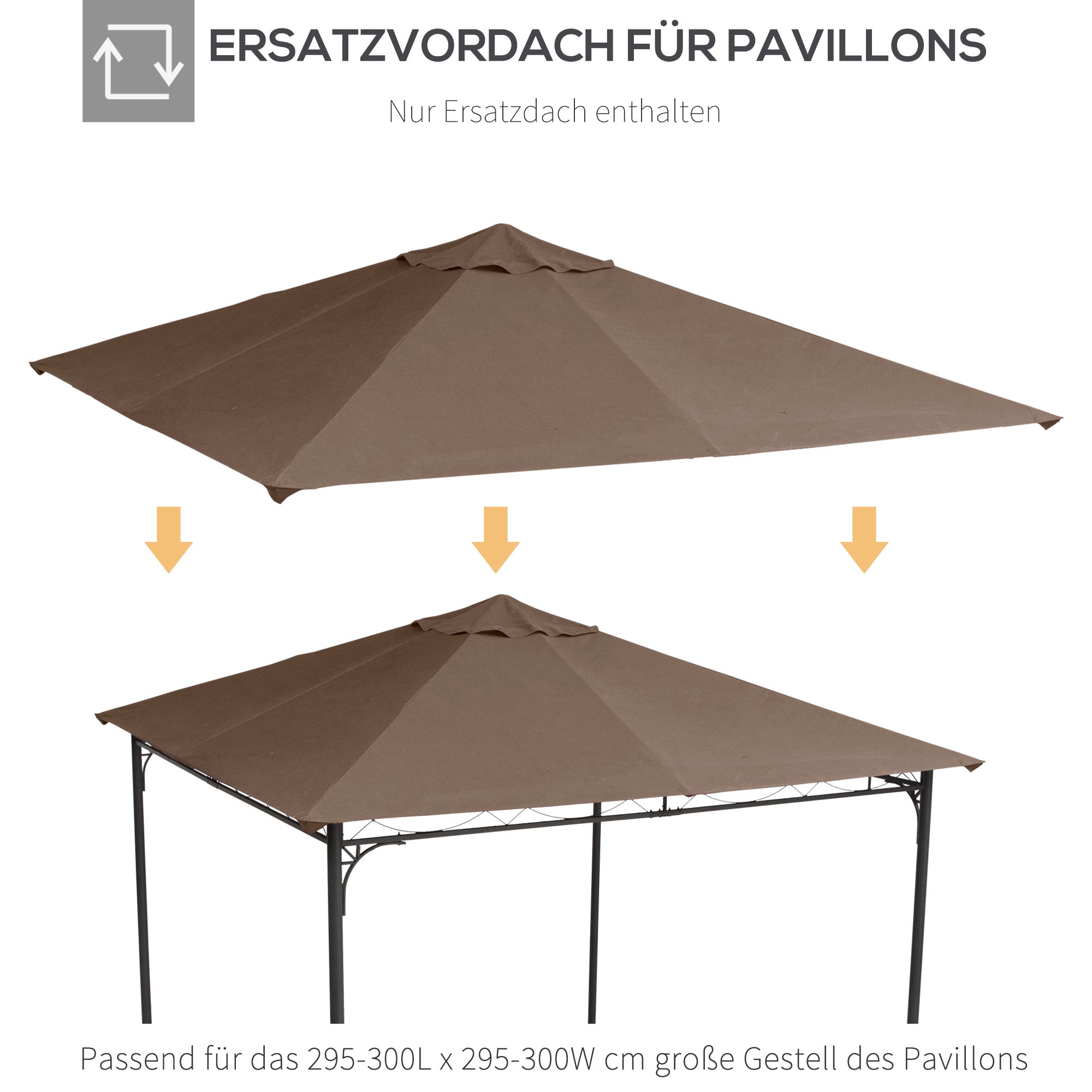 Gazebo Roof for Garden Gazebo approx. 3 x 3 m, Water-Repellent, Replacement Canopy, Gazebo Cover, Sun Protection, 8 Water Drain Holes, Polyester, Coffee