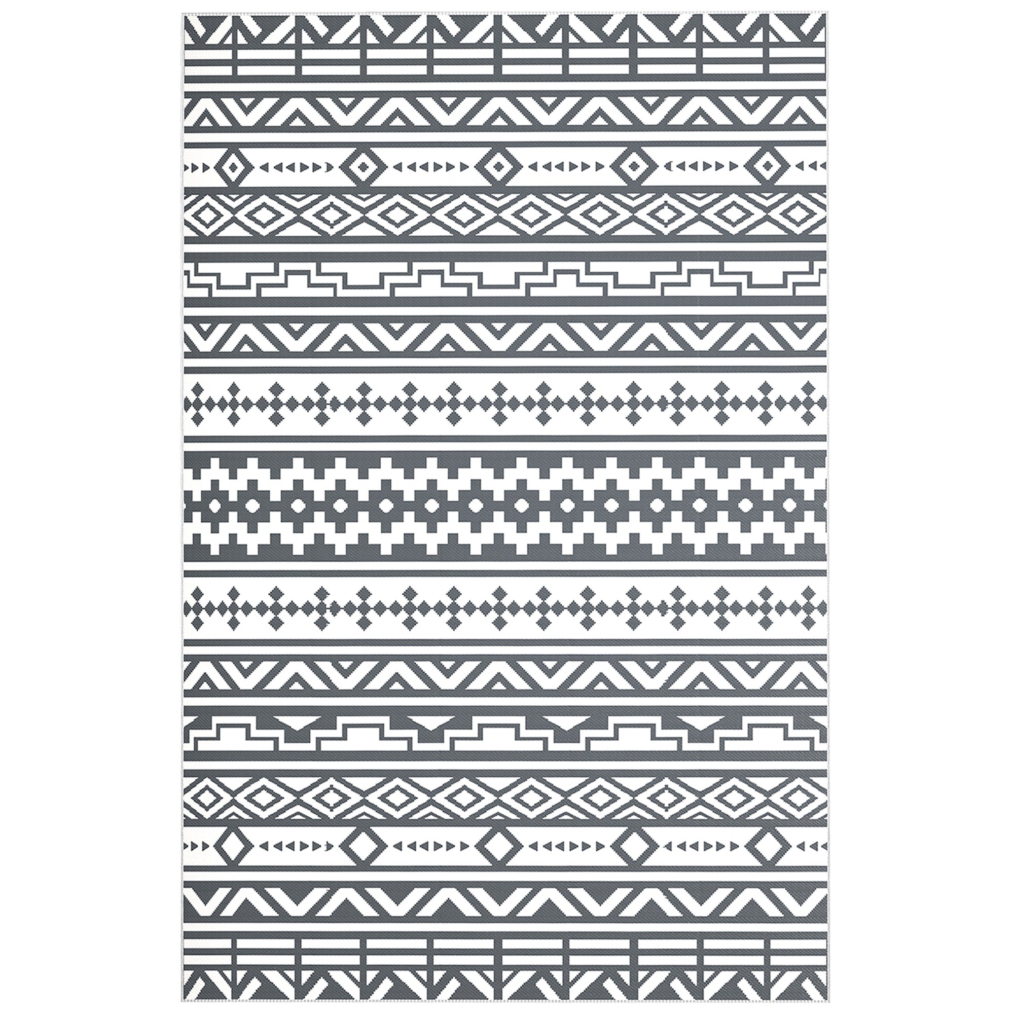 Outdoor Rug Robust Weatherproof Outdoor Carpet, Foldable Carpet with Boho Style, Outdoor Rug for Living Room Balcony Garden Patio Bathroom Hall Kitchen, 182 x 274 cm Dark Gray+White