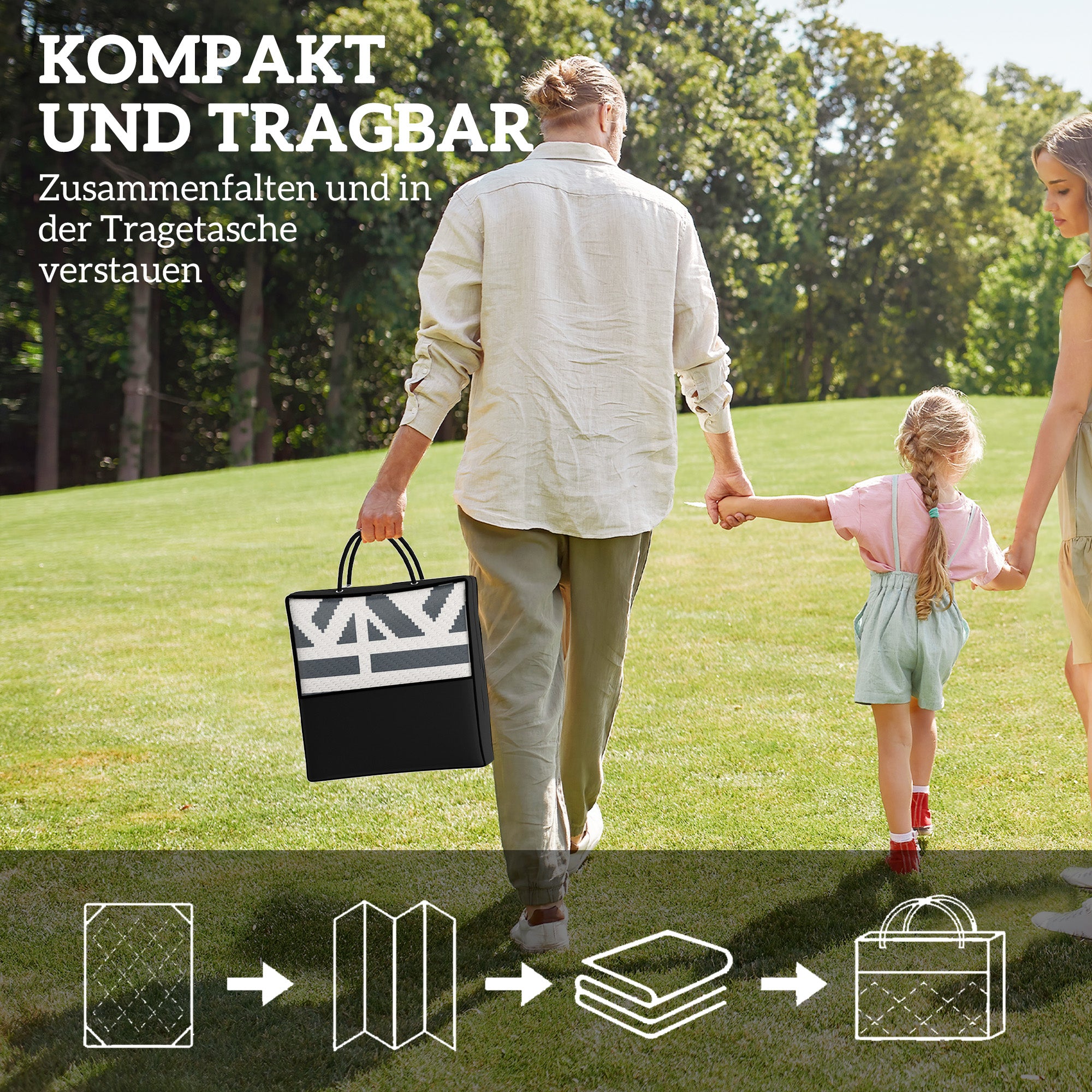 Outdoor Rug Robust Weatherproof Outdoor Carpet, Foldable Carpet with Boho Style, Outdoor Rug for Living Room Balcony Garden Patio Bathroom Hall Kitchen, 182 x 274 cm Dark Gray+White