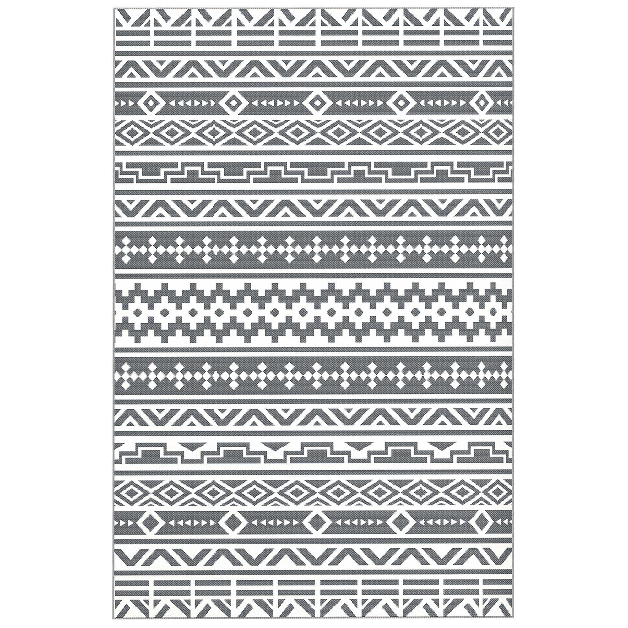 Outdoor Rug Robust Weatherproof Outdoor Carpet, Foldable Carpet with Boho Style, Outdoor Rug for Living Room Balcony Garden Patio Bathroom Hall Kitchen, 182 x 274 cm Dark Gray+White