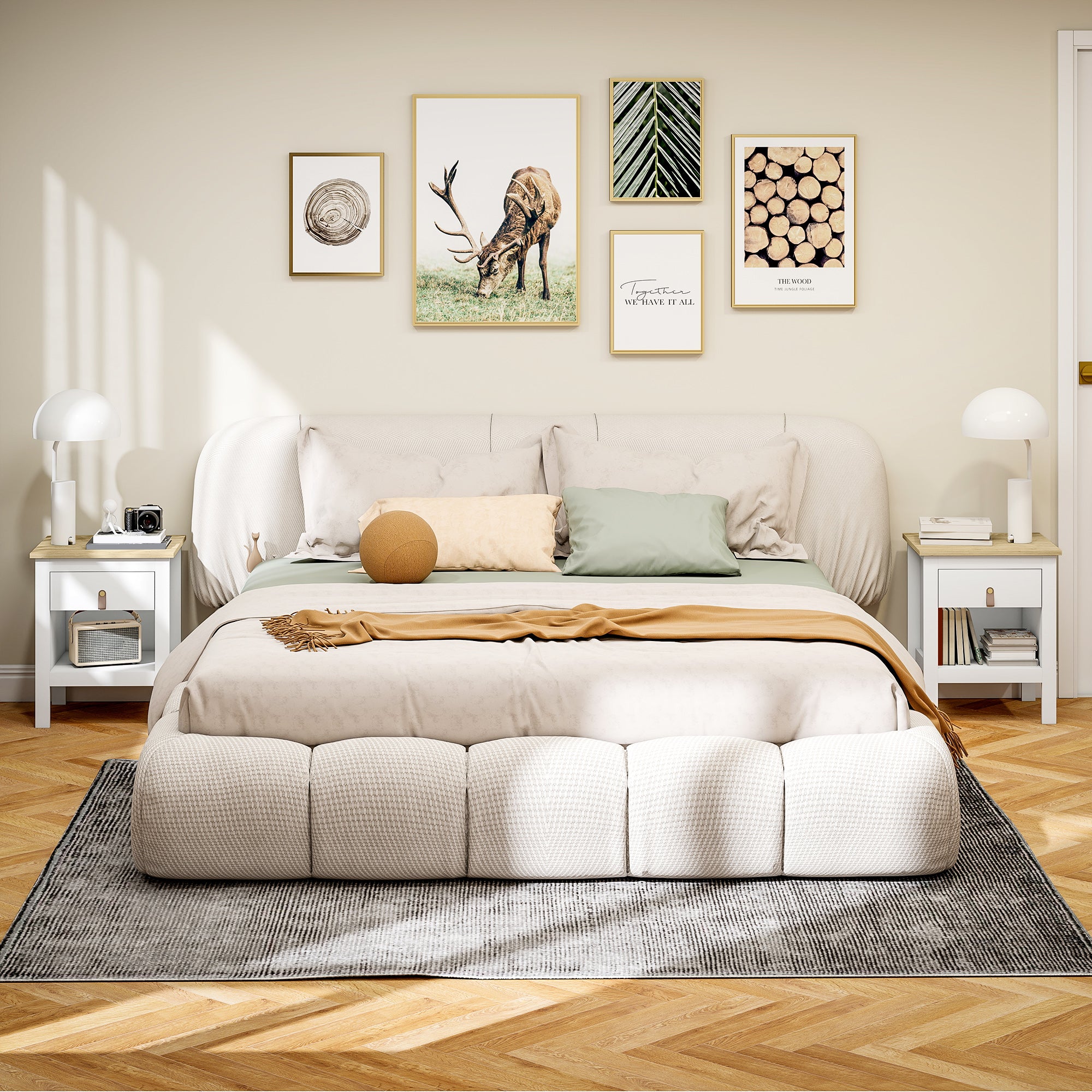 Set of 2 Bedside Tables Nightstand with Drawer and Open Compartment, Modern Style for Bedroom, Living Room, 45 x 40 x 55 cm, White