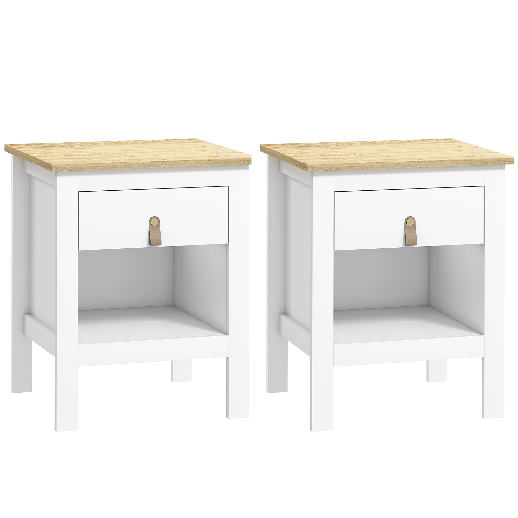 Set of 2 Bedside Tables Nightstand with Drawer and Open Compartment, Modern Style for Bedroom, Living Room, 45 x 40 x 55 cm, White