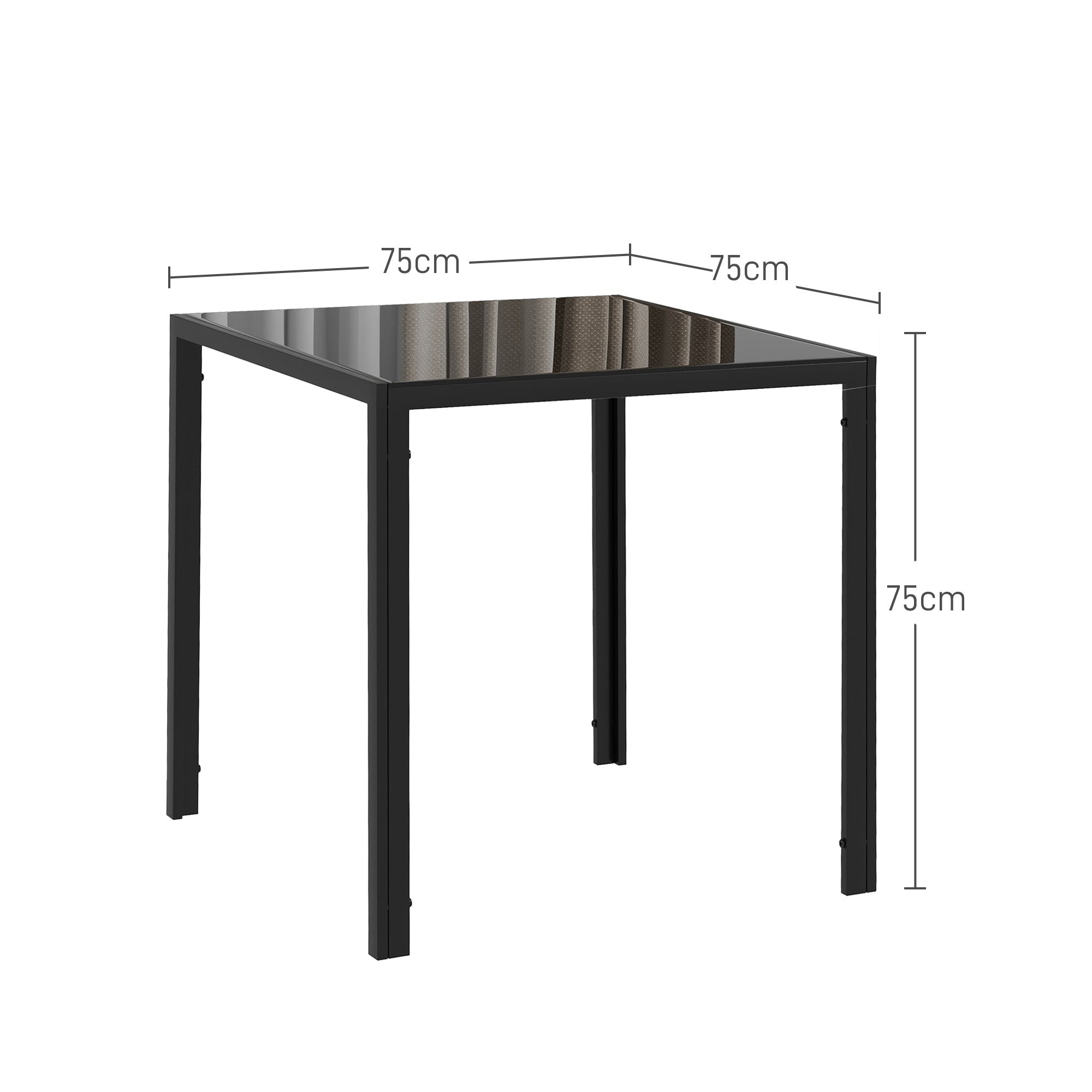 Dining Table 75 x 75 cm, Square Kitchen Table for 4 People, Dining Table with Toughened Glass Top and Metal Legs, Modern Table for Kitchen, Dining Room, and Living Room, Black