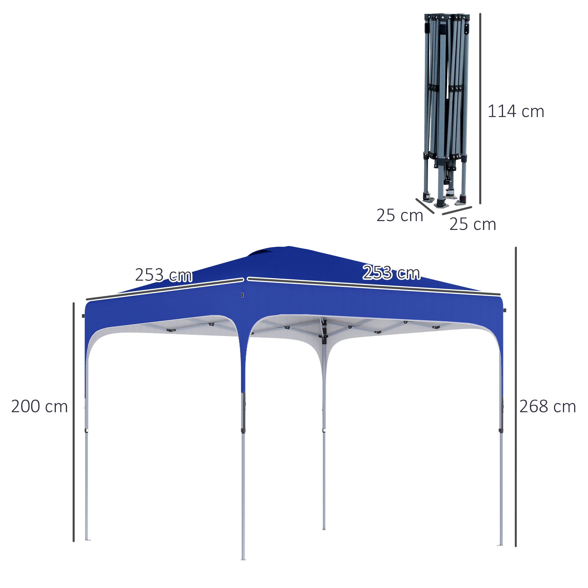 Foldable Pop-Up Gazebo 2.5x2.5x2.68 m Garden Canopy UV 50+ Protection Adjustable Height with 4 Sandbags and Carry Bag for Camping Parties Patio Blue