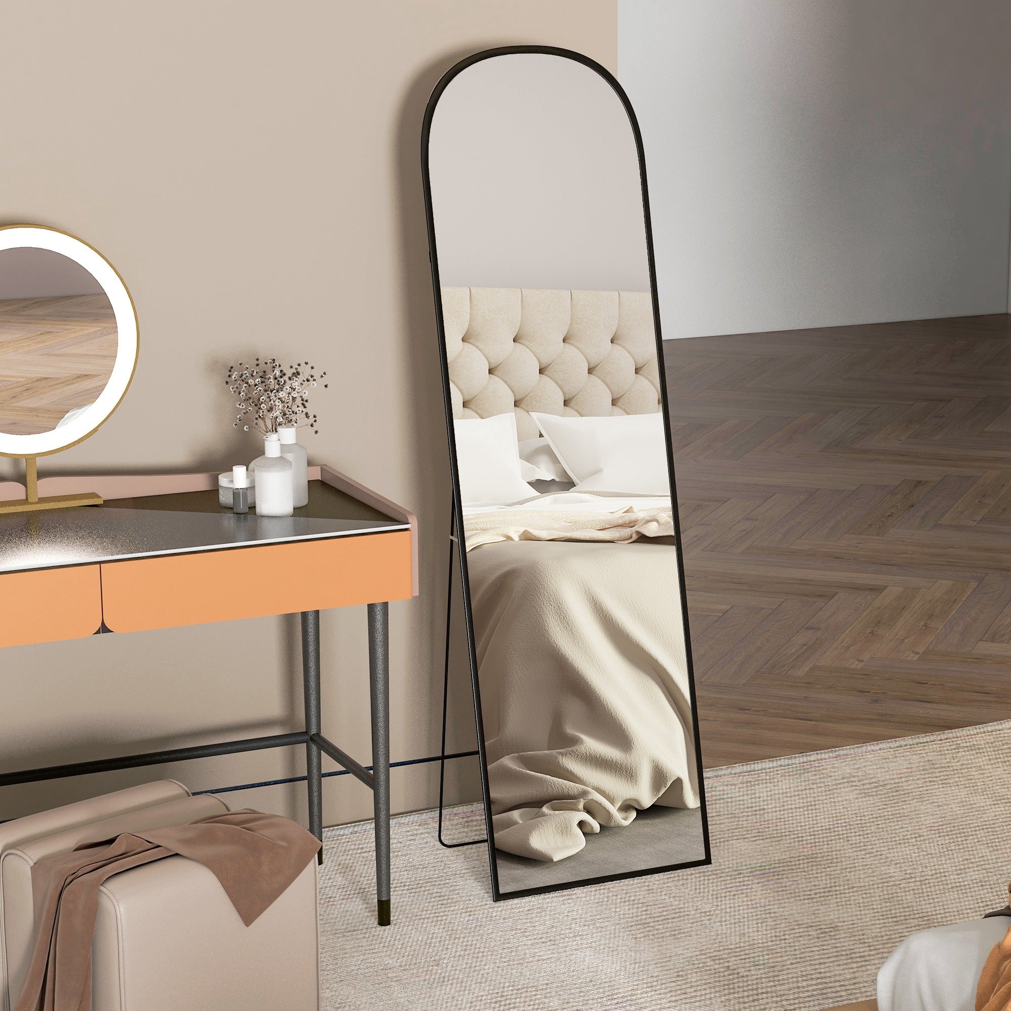 Full Length Mirror 50x170 cm Standing or Wall Mirror with Aluminum Alloy Frame and Stand for Living Room Bedroom Bathroom Black