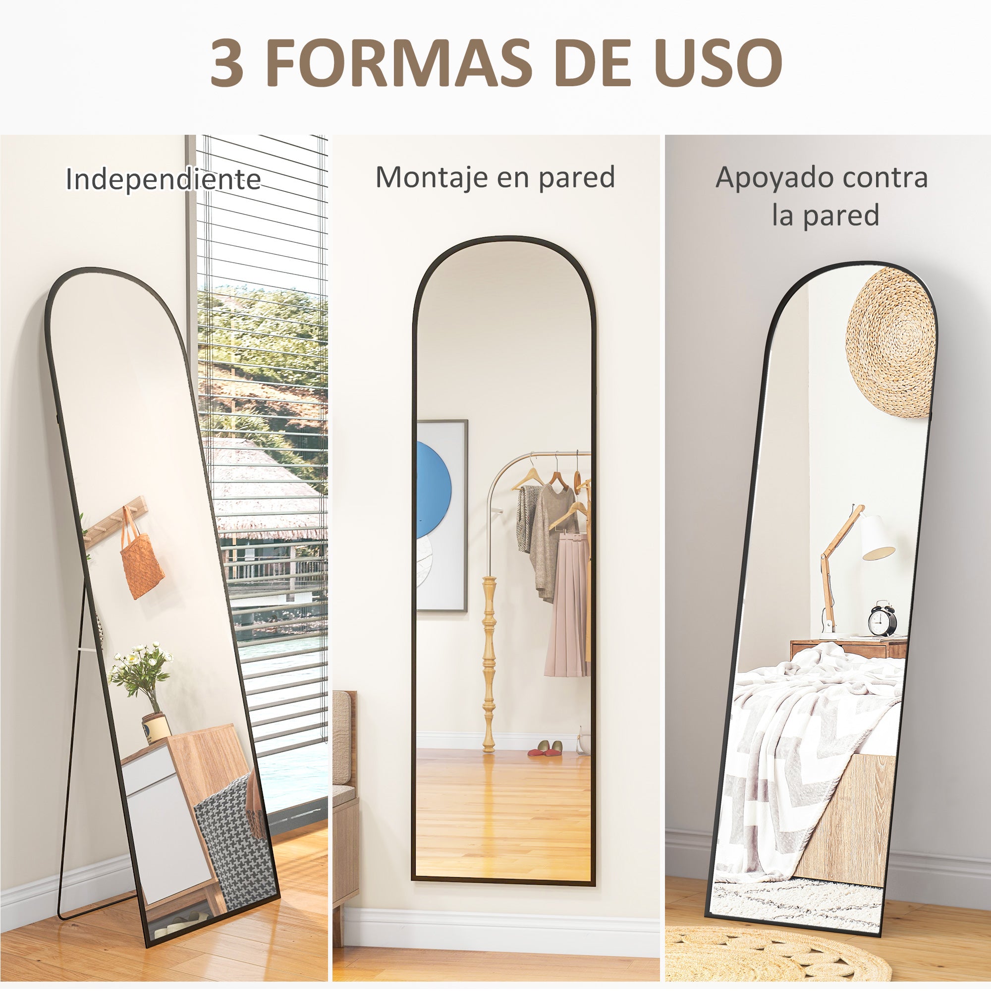 Full Length Mirror 50x170 cm Standing or Wall Mirror with Aluminum Alloy Frame and Stand for Living Room Bedroom Bathroom Black