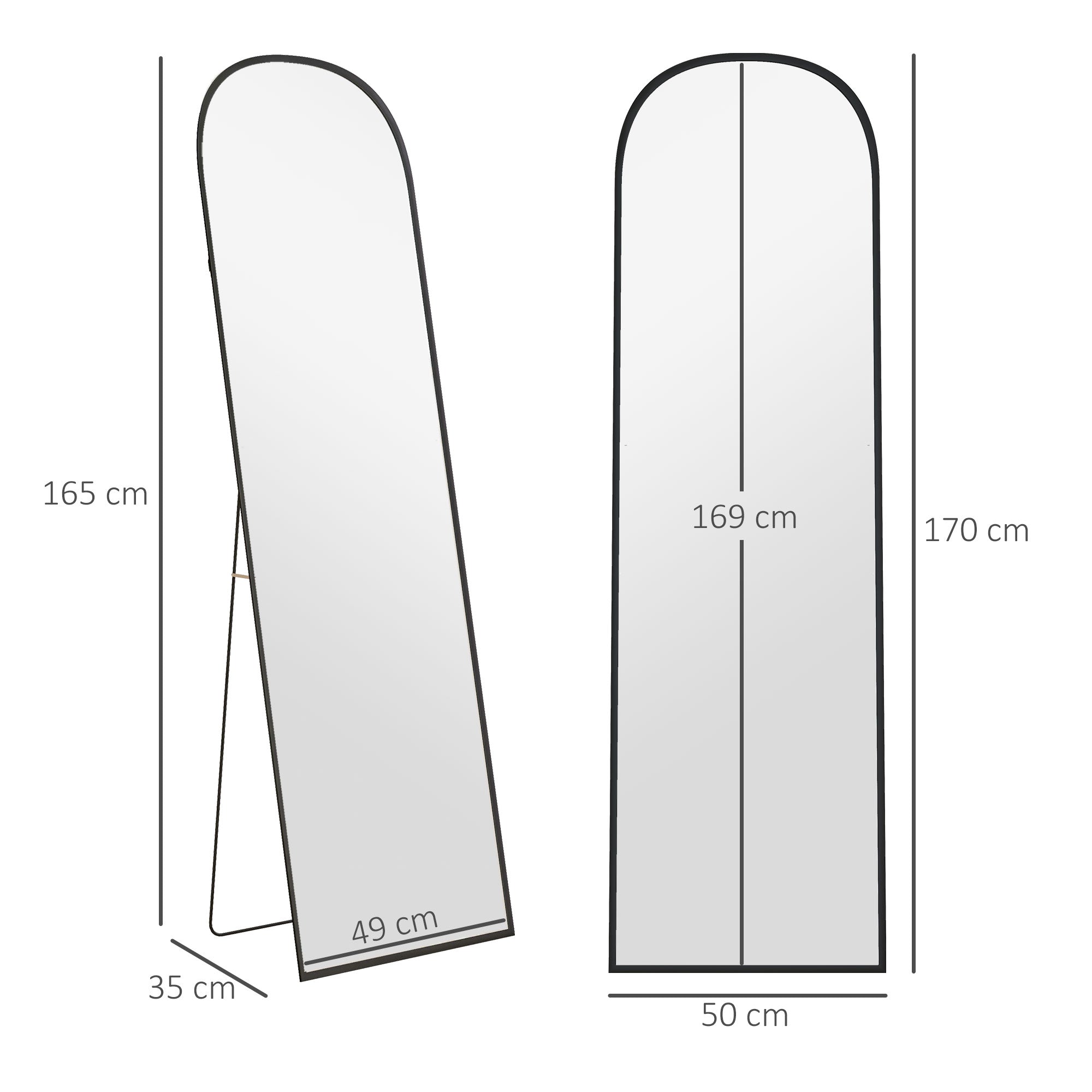 Full Length Mirror 50x170 cm Standing or Wall Mirror with Aluminum Alloy Frame and Stand for Living Room Bedroom Bathroom Black