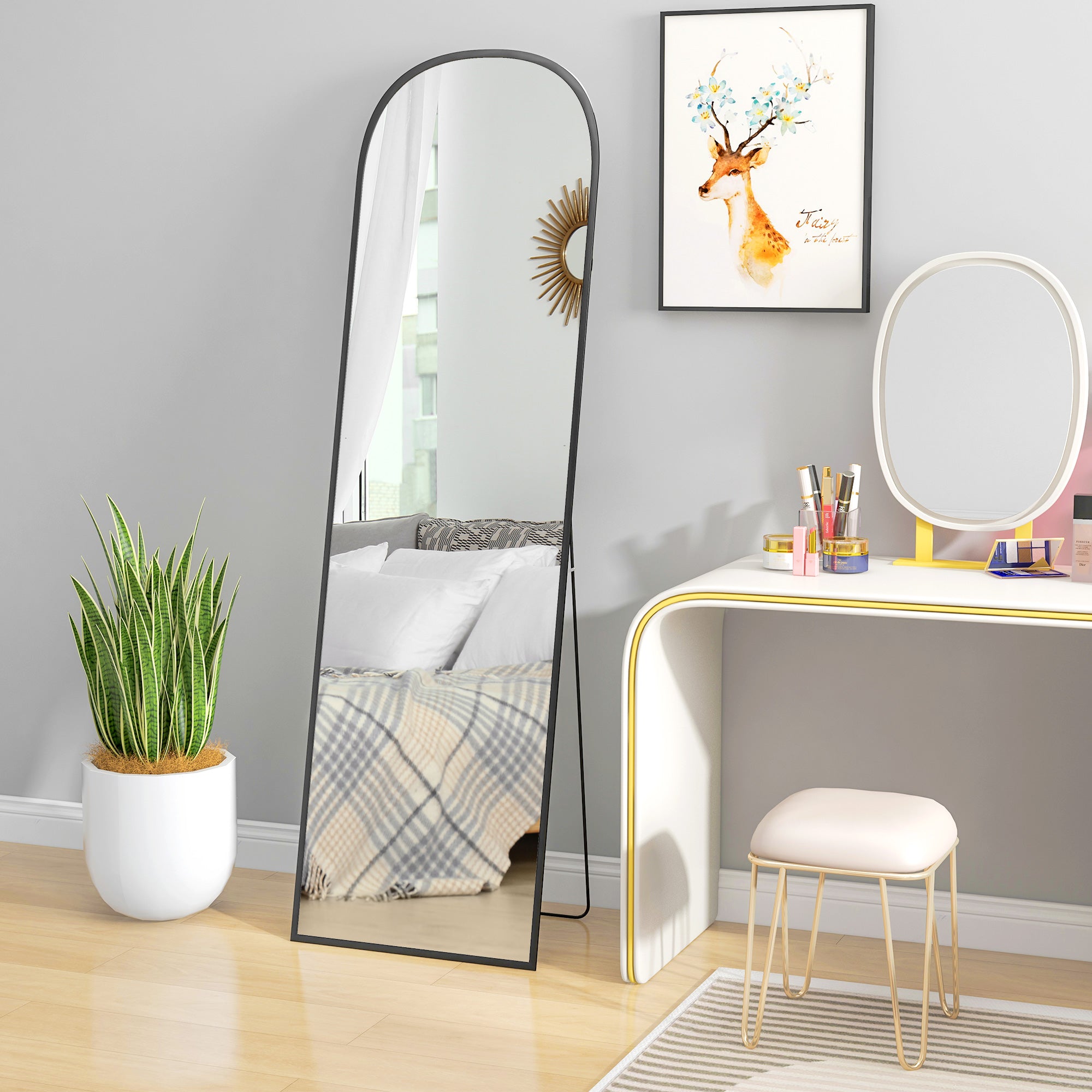 Full Length Mirror 50x170 cm Standing or Wall Mirror with Aluminum Alloy Frame and Stand for Living Room Bedroom Bathroom Black