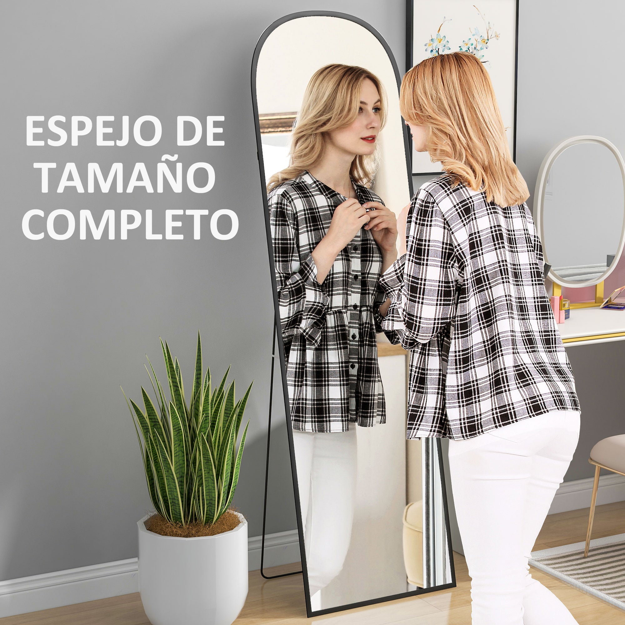 Full Length Mirror 50x170 cm Standing or Wall Mirror with Aluminum Alloy Frame and Stand for Living Room Bedroom Bathroom Black