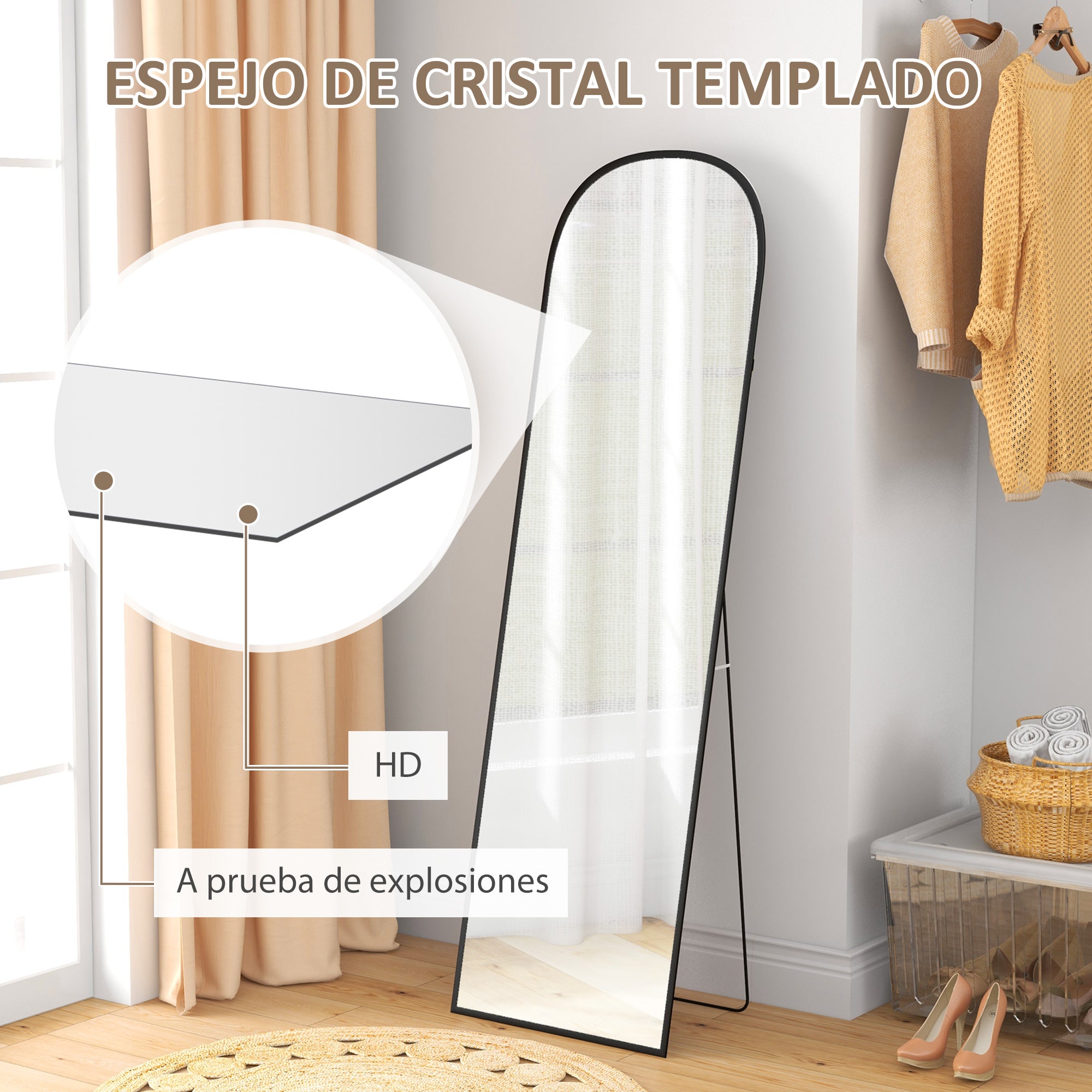 Full Length Mirror 50x170 cm Standing or Wall Mirror with Aluminum Alloy Frame and Stand for Living Room Bedroom Bathroom Black