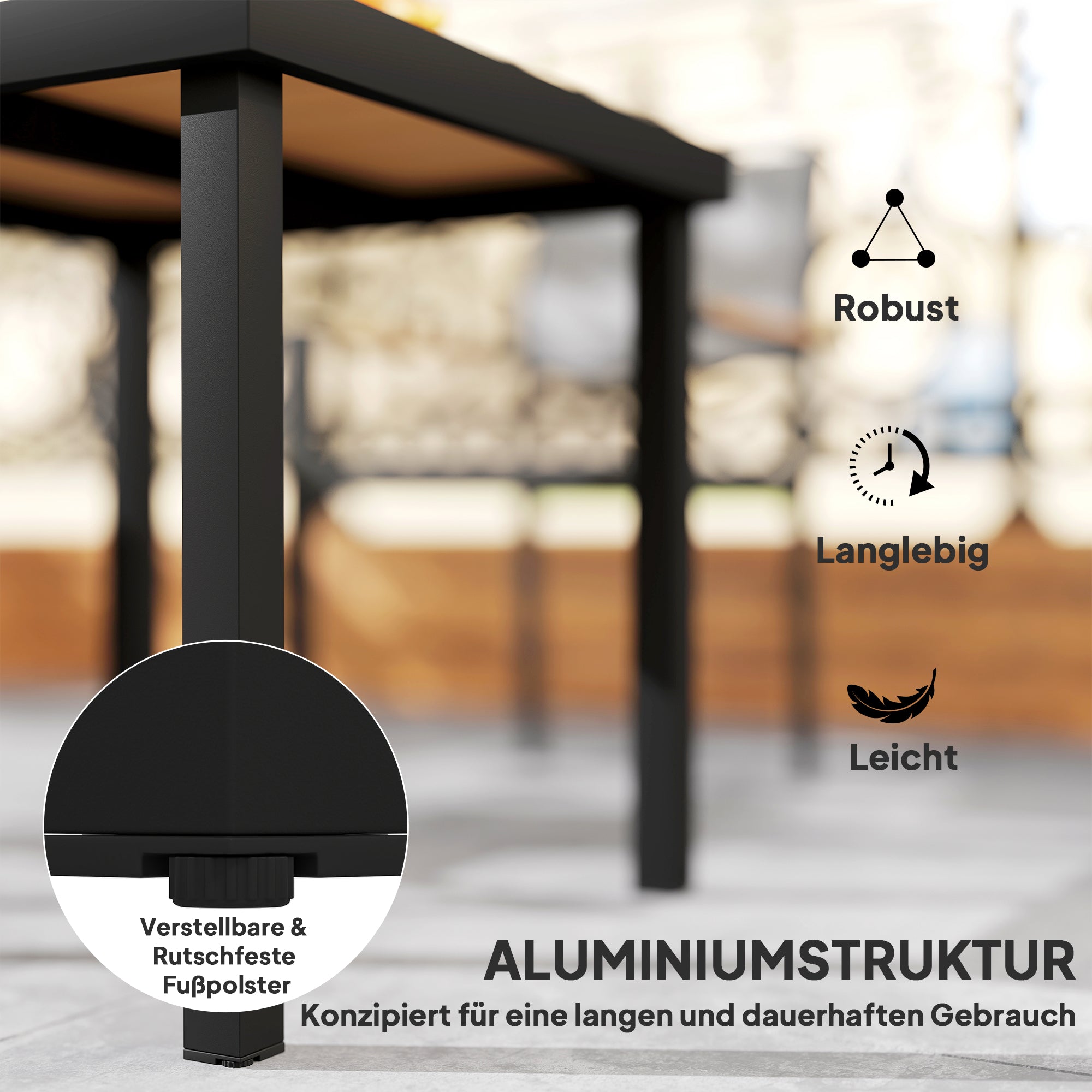 Plastic Garden Table 78 x 78 x 74 cm Weatherproof Aluminum Frame, Buffet Table Camping Table for 4 People Balcony Table Terrace Table Outdoor Dining Table for Garden, Terrace Balcony Black