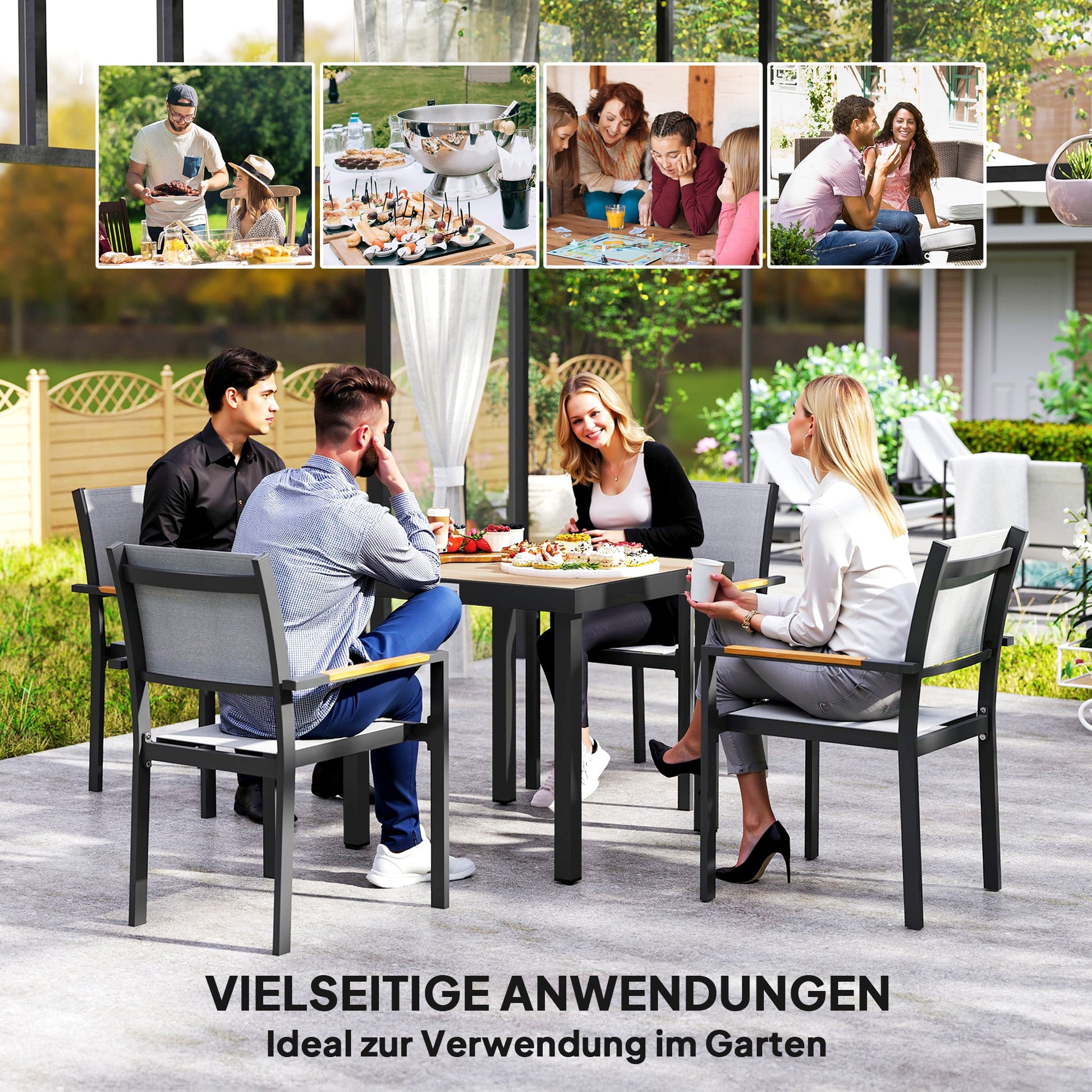 Plastic Garden Table 78 x 78 x 74 cm Weatherproof Aluminum Frame, Buffet Table Camping Table for 4 People Balcony Table Terrace Table Outdoor Dining Table for Garden, Terrace Balcony Black